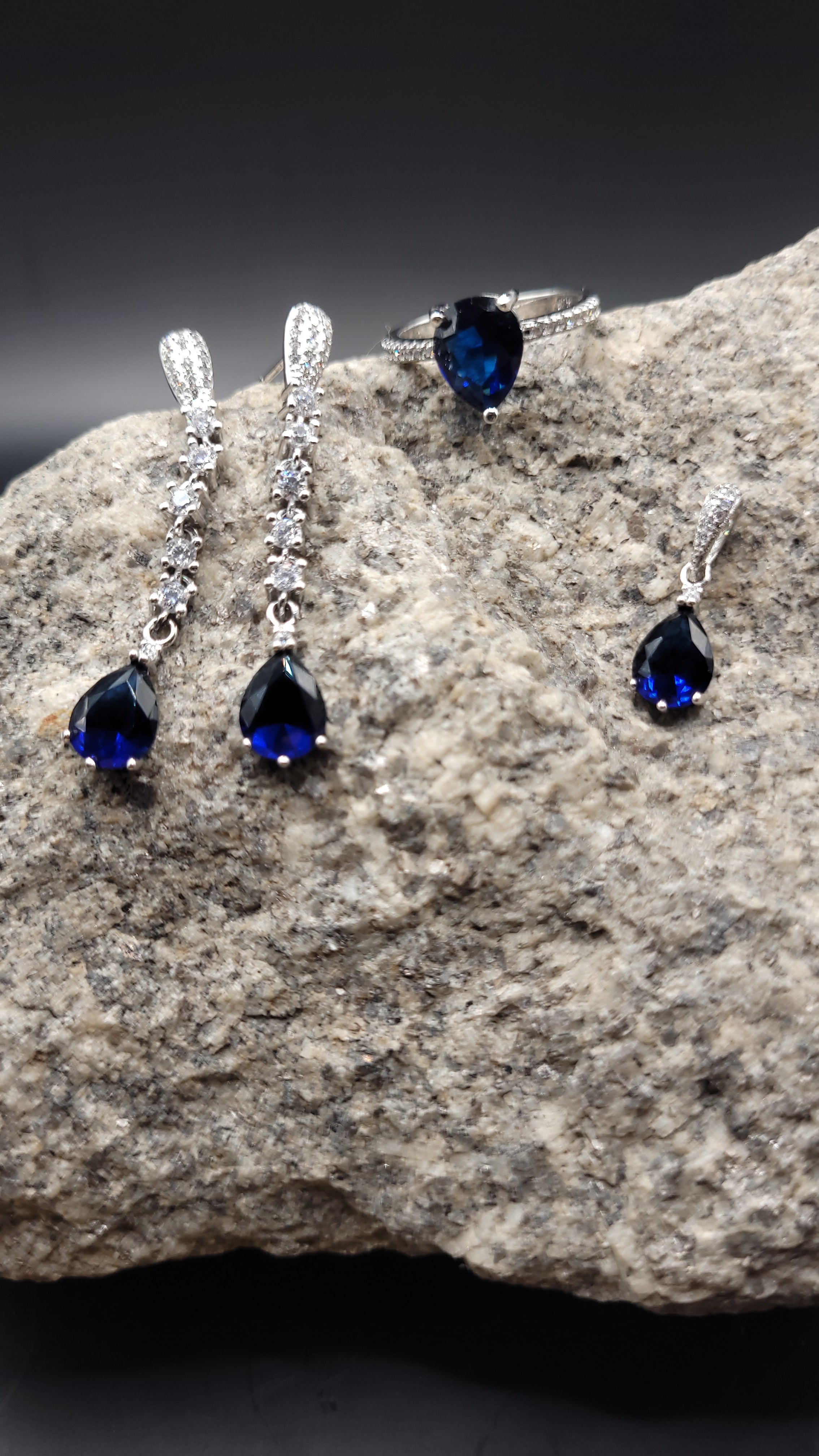Schmuck-Set "Ozeanlicht" · 925 Sterling Silber · Zirkonia · Unikat