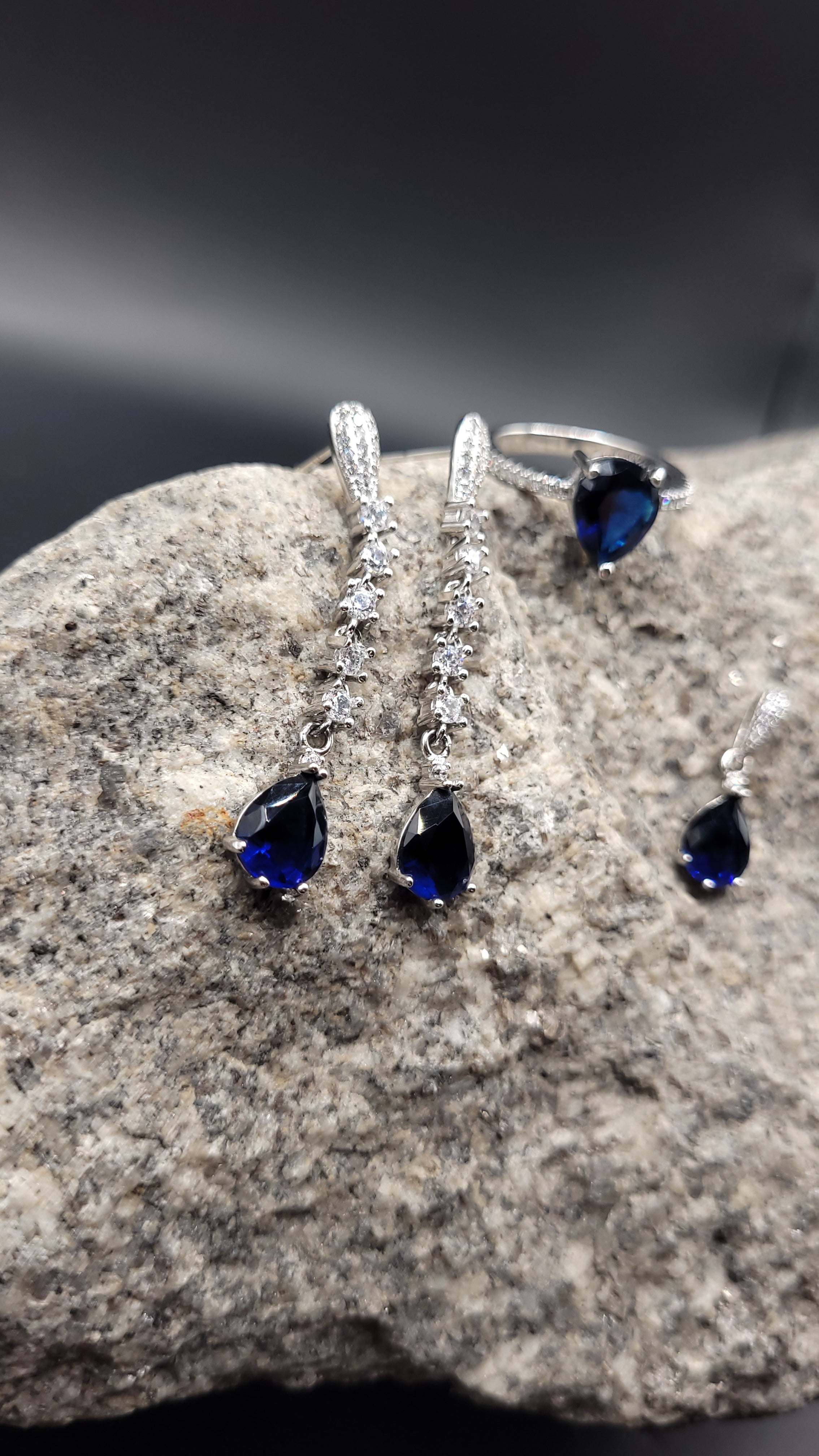 Schmuck-Set "Ozeanlicht" · 925 Sterling Silber · Zirkonia · Unikat