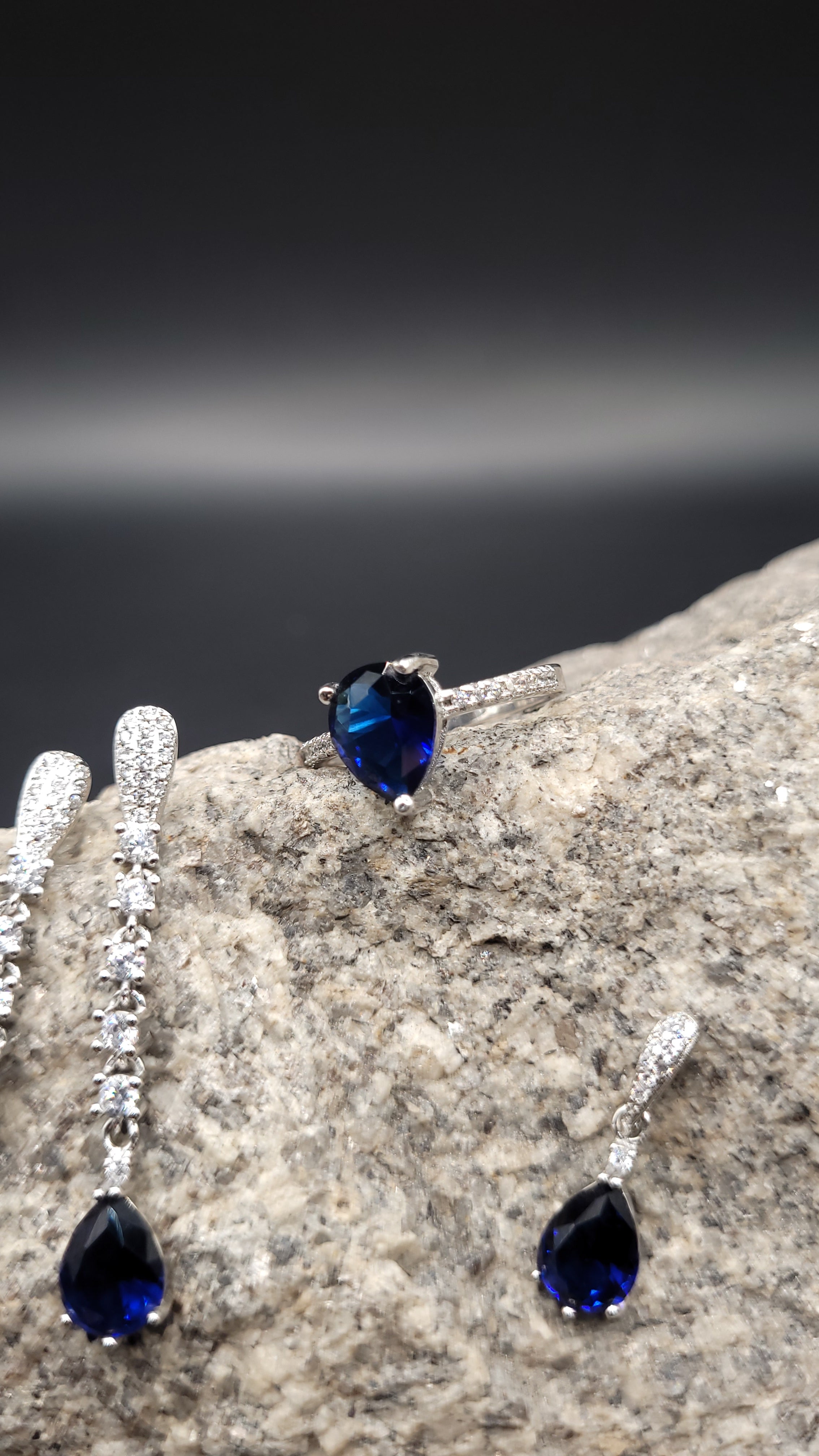 Schmuck-Set "Ozeanlicht" · 925 Sterling Silber · Zirkonia · Unikat