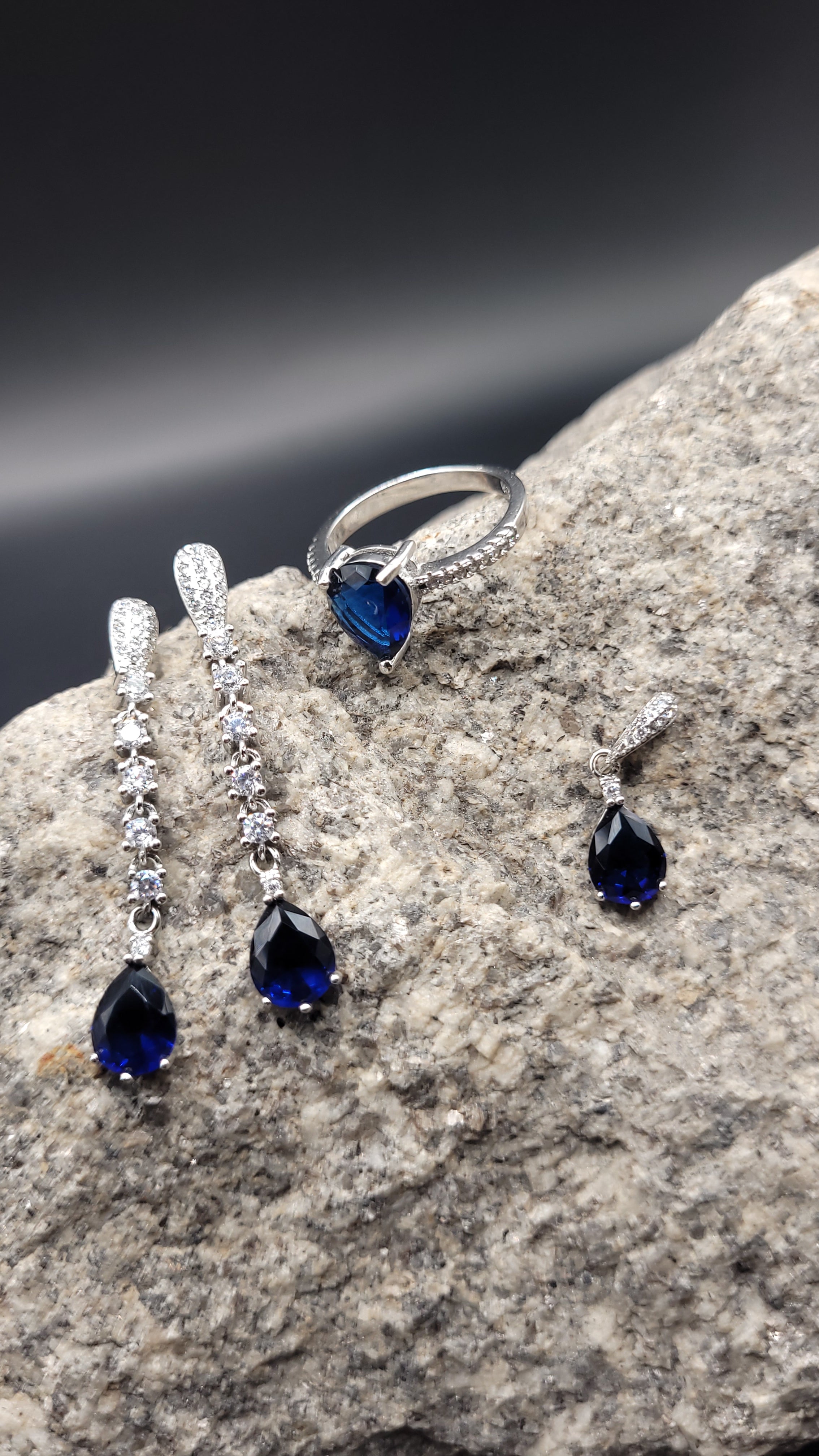 Schmuck-Set "Ozeanlicht" · 925 Sterling Silber · Zirkonia · Unikat