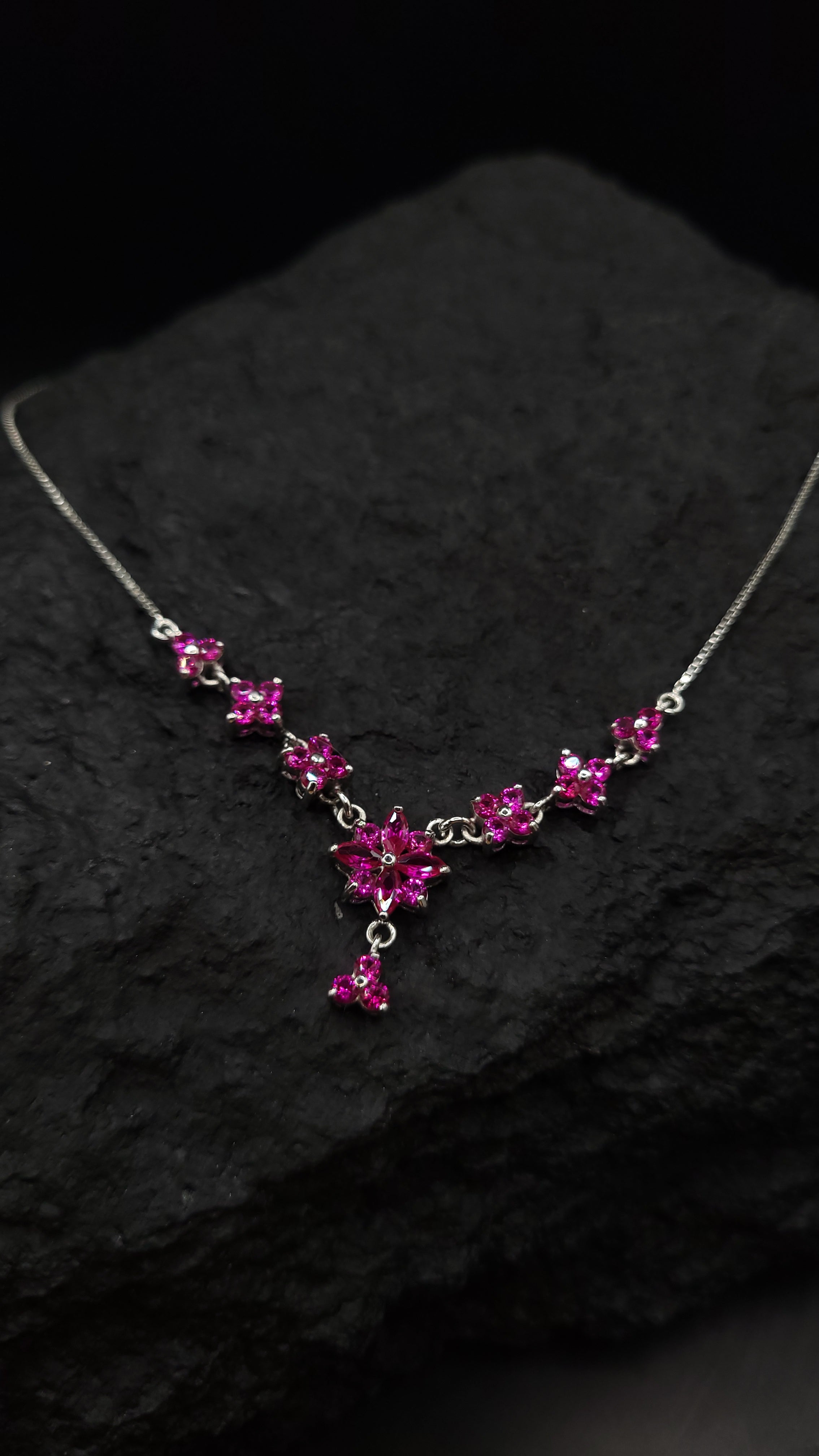 "Flower-Power" Collier oder Armband - 925 Sterling Silber - magenta Zirkonia