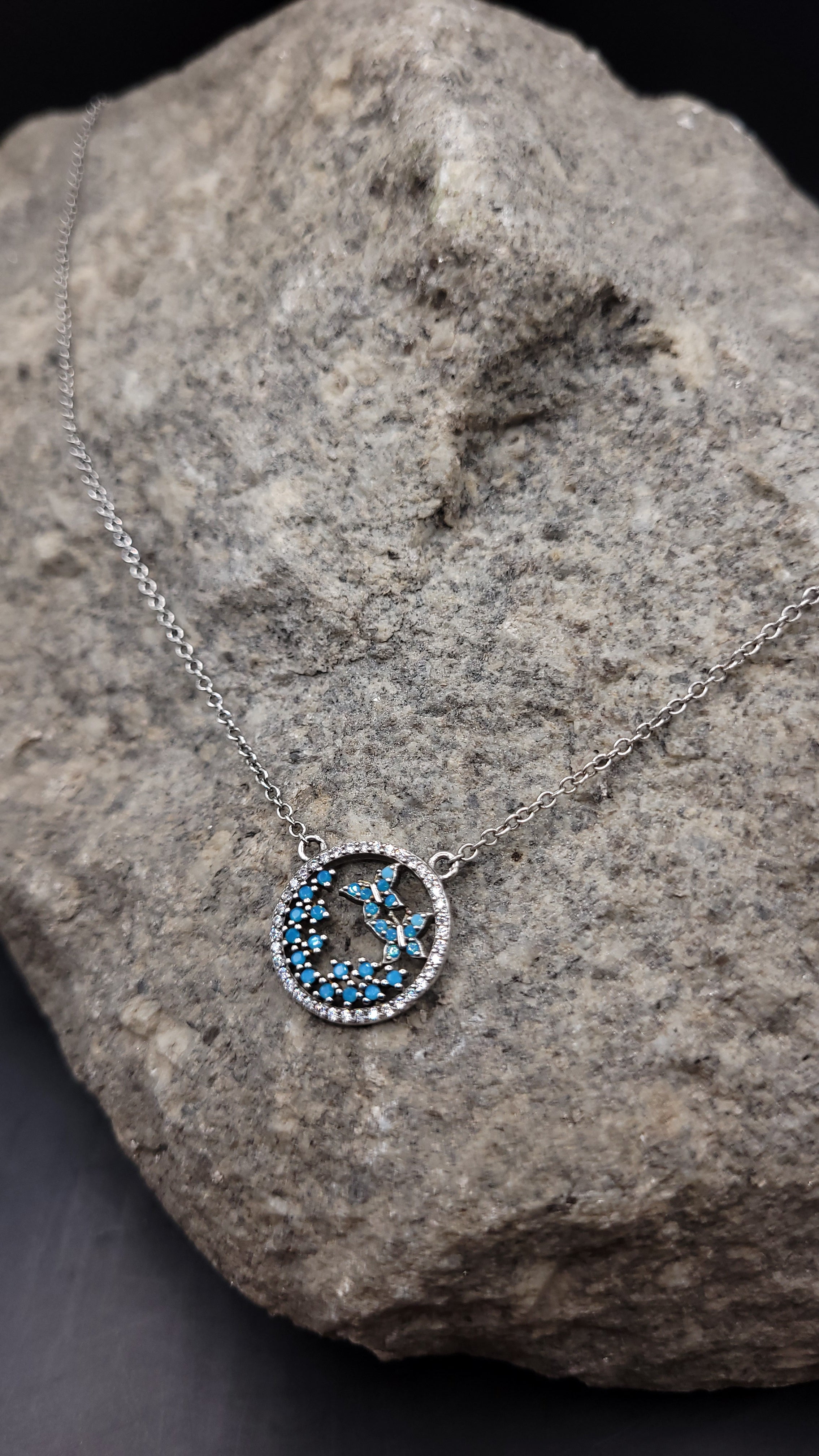 Collier "Schmetterling" · 925 Sterling Silber · Edelsteine · Türkise