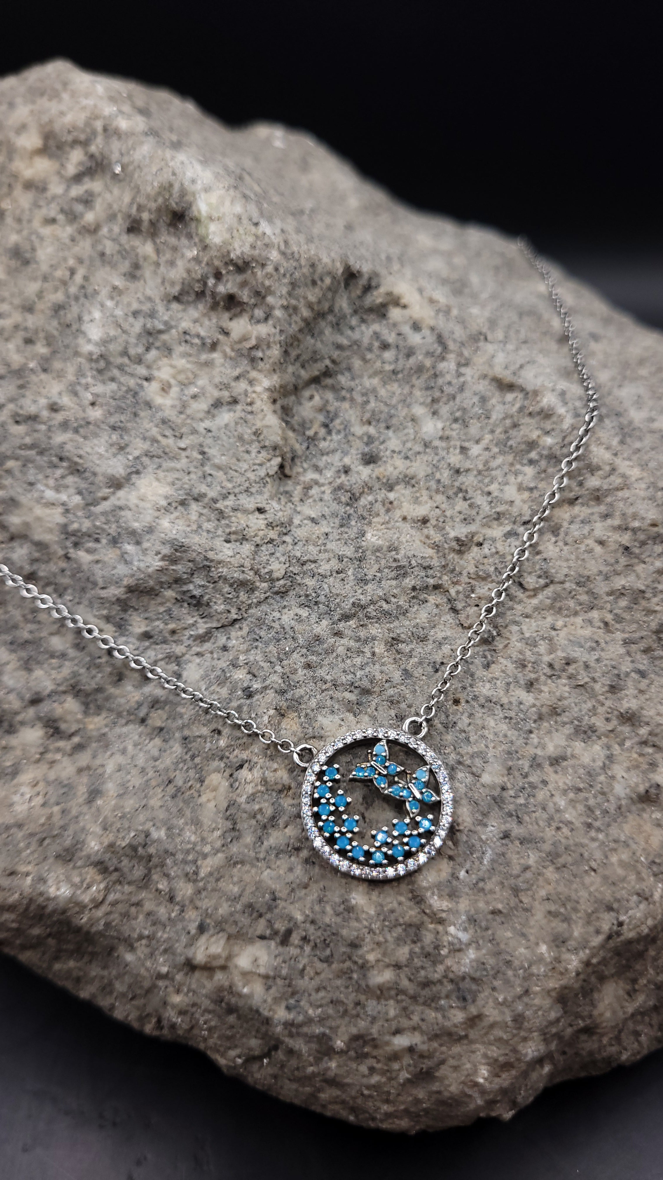 Collier "Schmetterling" · 925 Sterling Silber · Edelsteine · Türkise