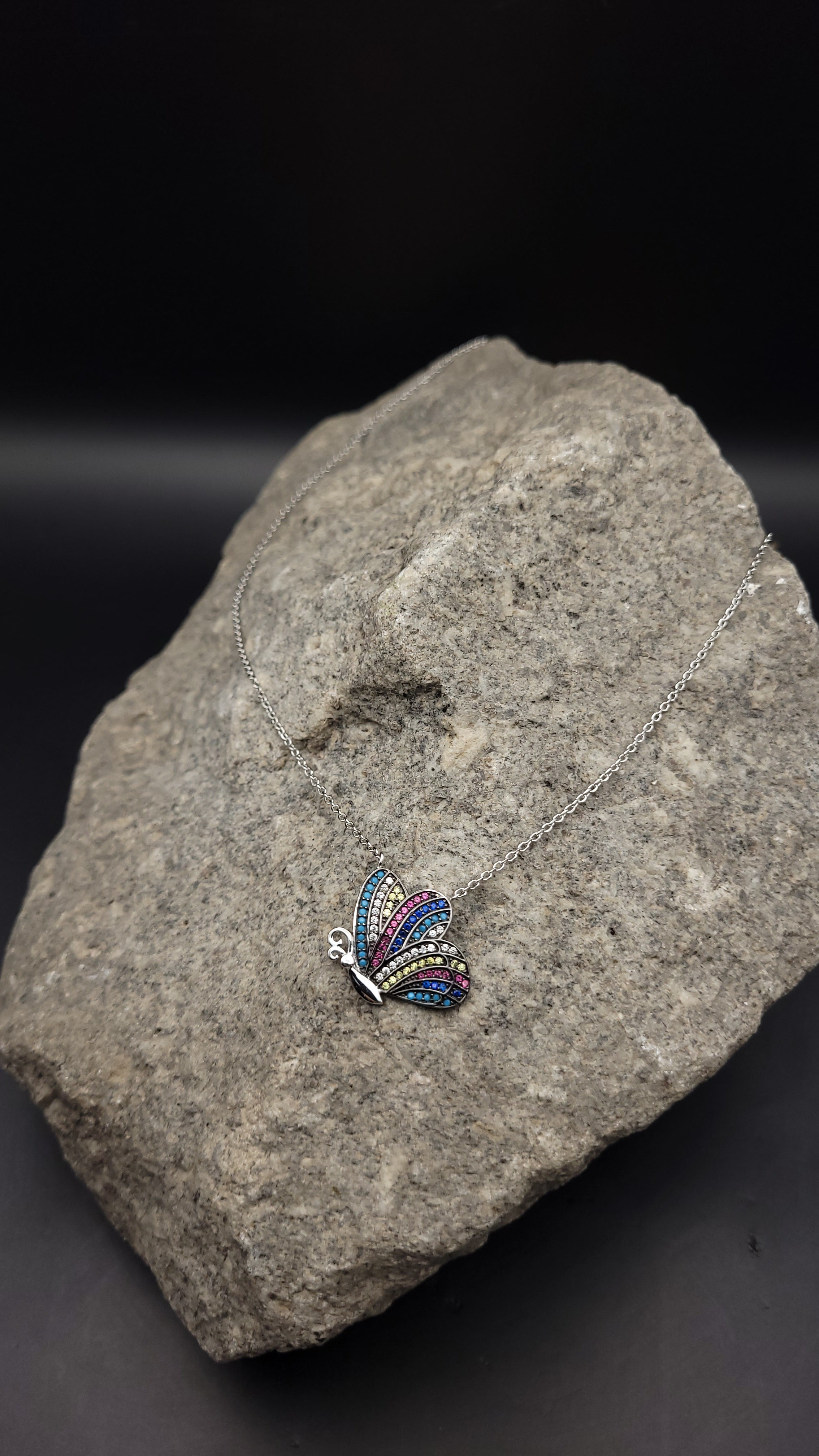 Collier "Butterfly" · 925 Sterling Silber · Edelsteine · Saphir, Türkis, Rubin, Citrin