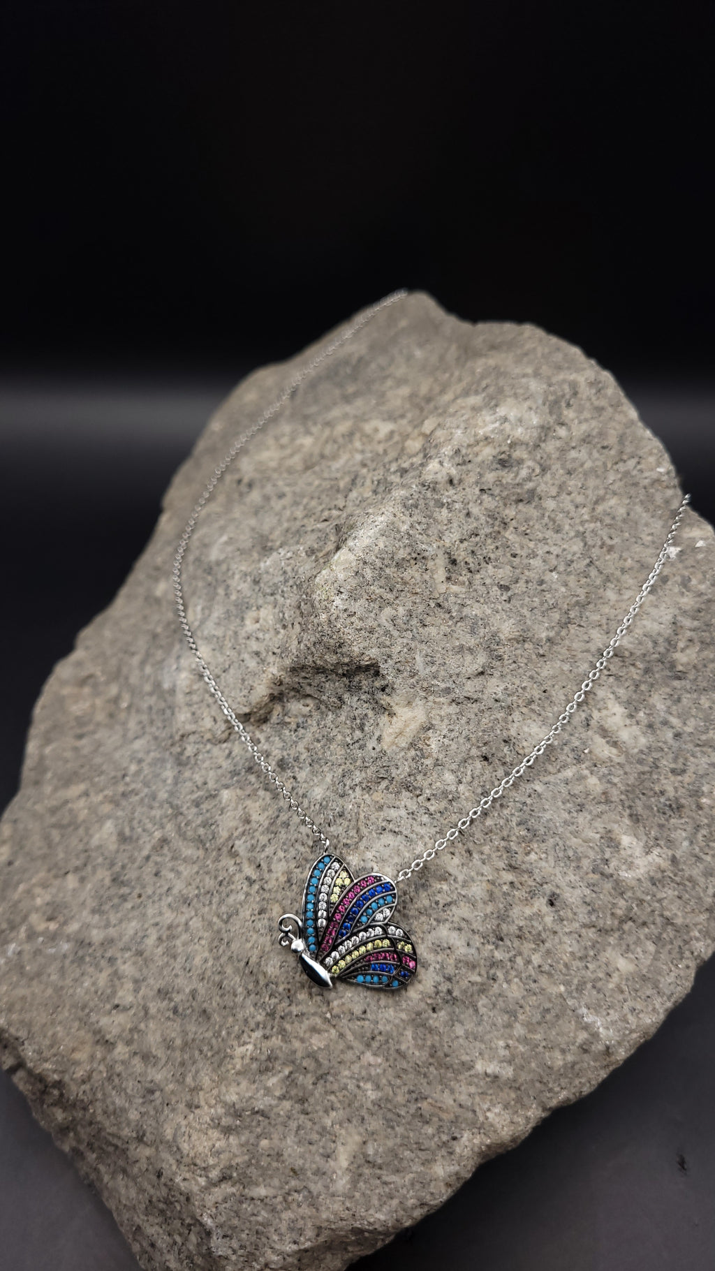 Collier "Butterfly" · 925 Sterling Silber · Edelsteine · Saphir, Türkis, Rubin, Citrin
