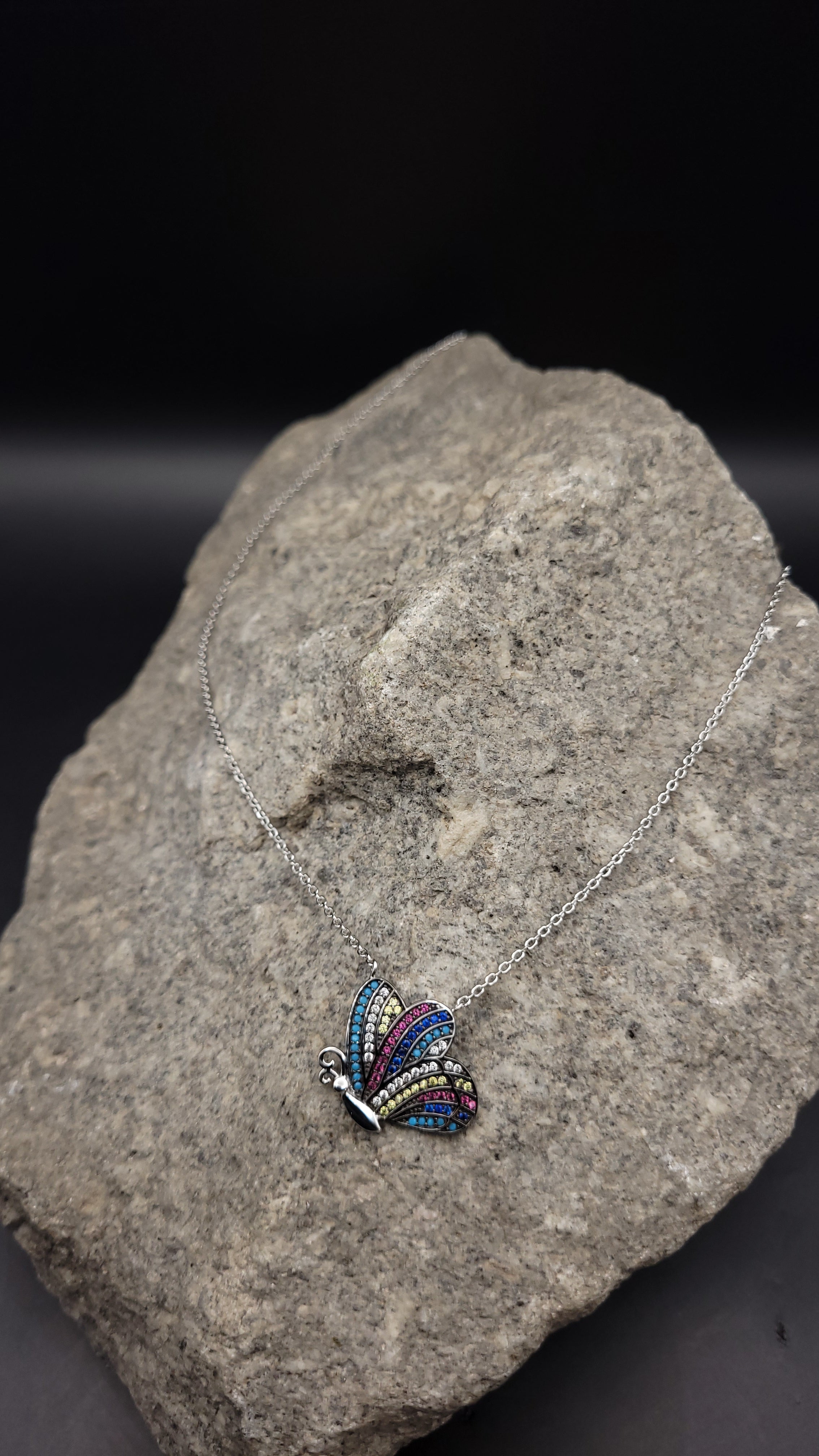 Collier "Butterfly" · 925 Sterling Silber · Edelsteine · Saphir, Türkis, Rubin, Citrin