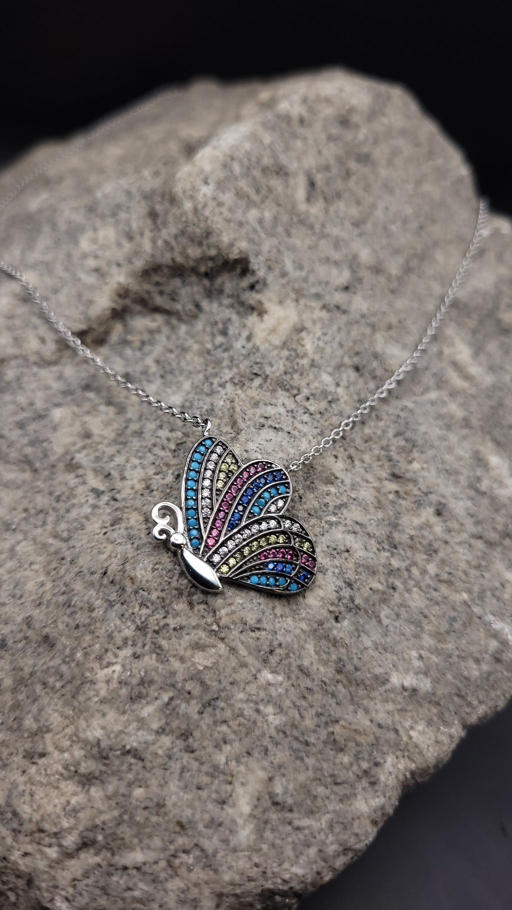 Collier "Butterfly" · 925 Sterling Silber · Edelsteine · Saphir, Türkis, Rubin, Citrin