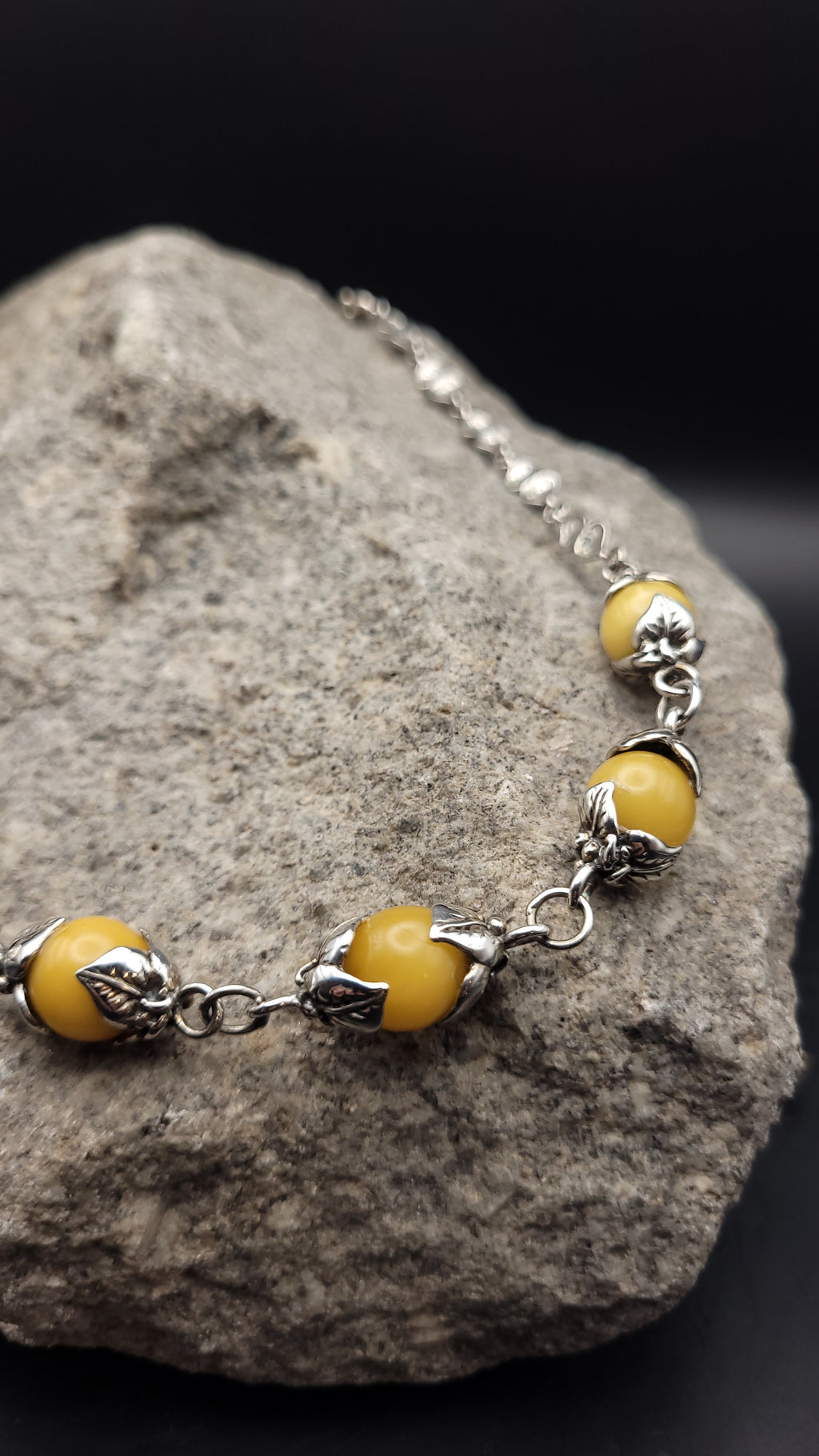 Collier "Sonnengold" · 925 Sterling Silber · Honigbernstein · Unikat