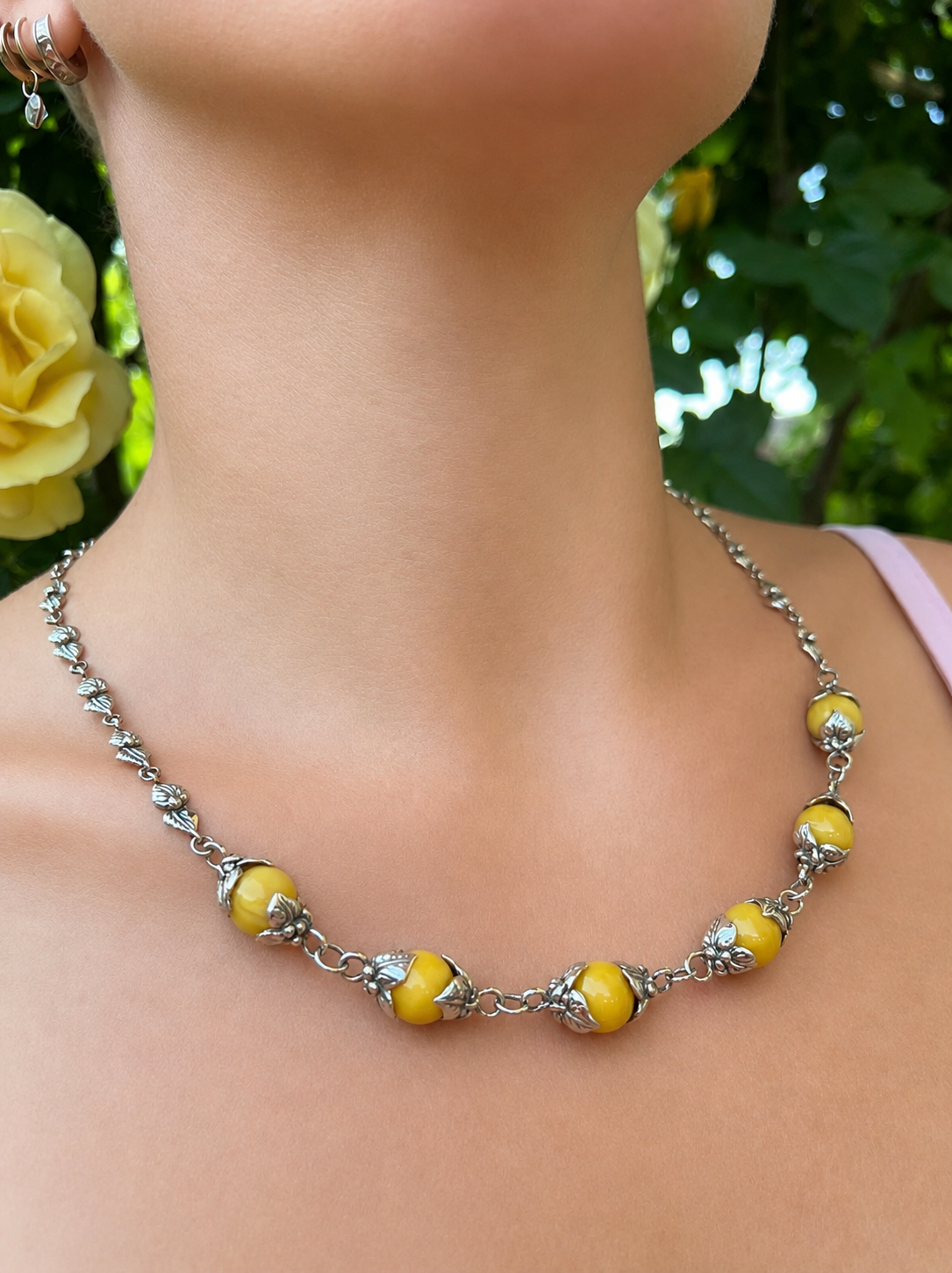 Collier "Sonnengold" · 925 Sterling Silber · Honigbernstein · Unikat