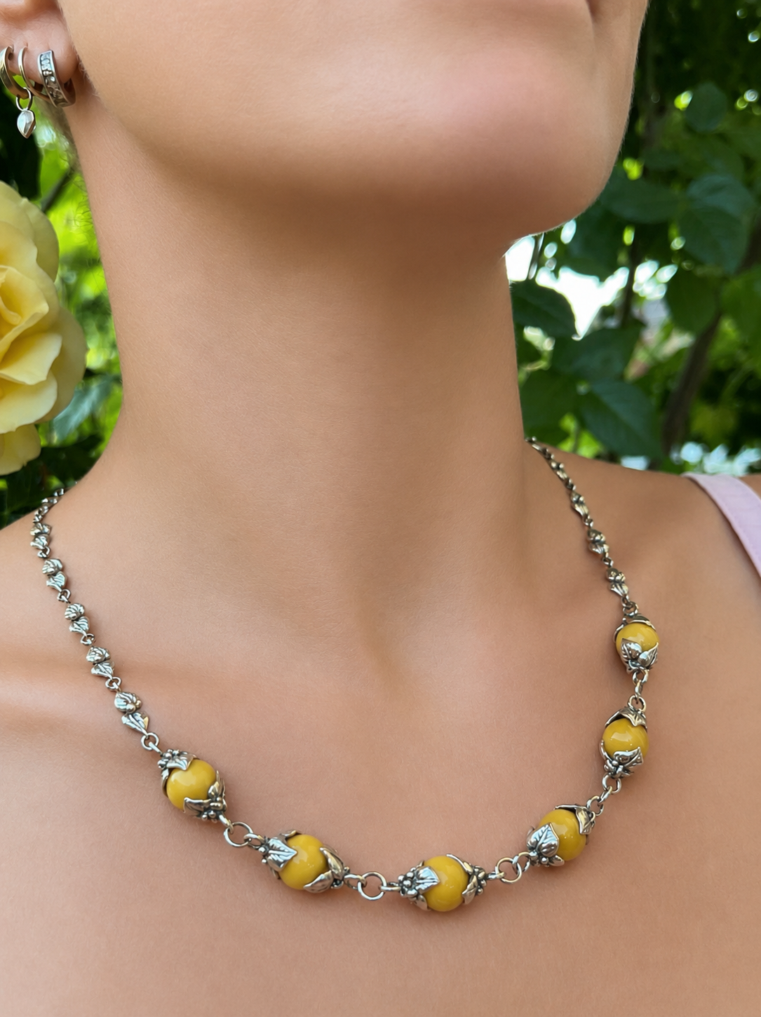 Collier "Sonnengold" · 925 Sterling Silber · Honigbernstein · Unikat