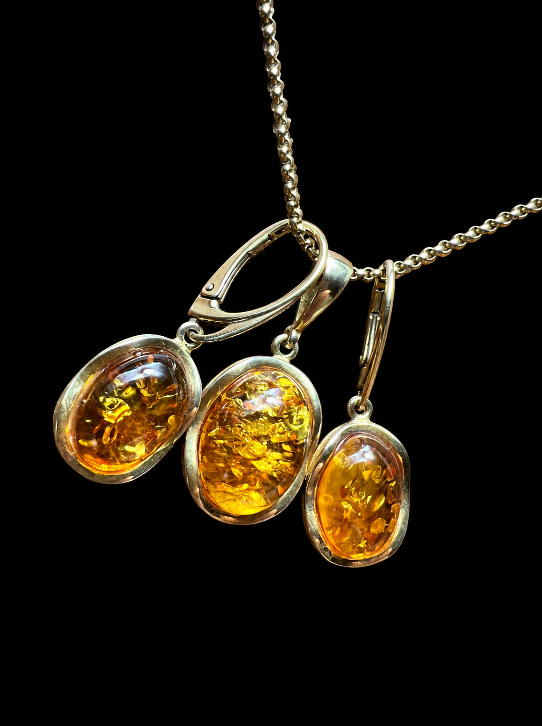 Schmuck-Set "Amber Power" · 925 Sterling Silber · vergoldet · Unikat