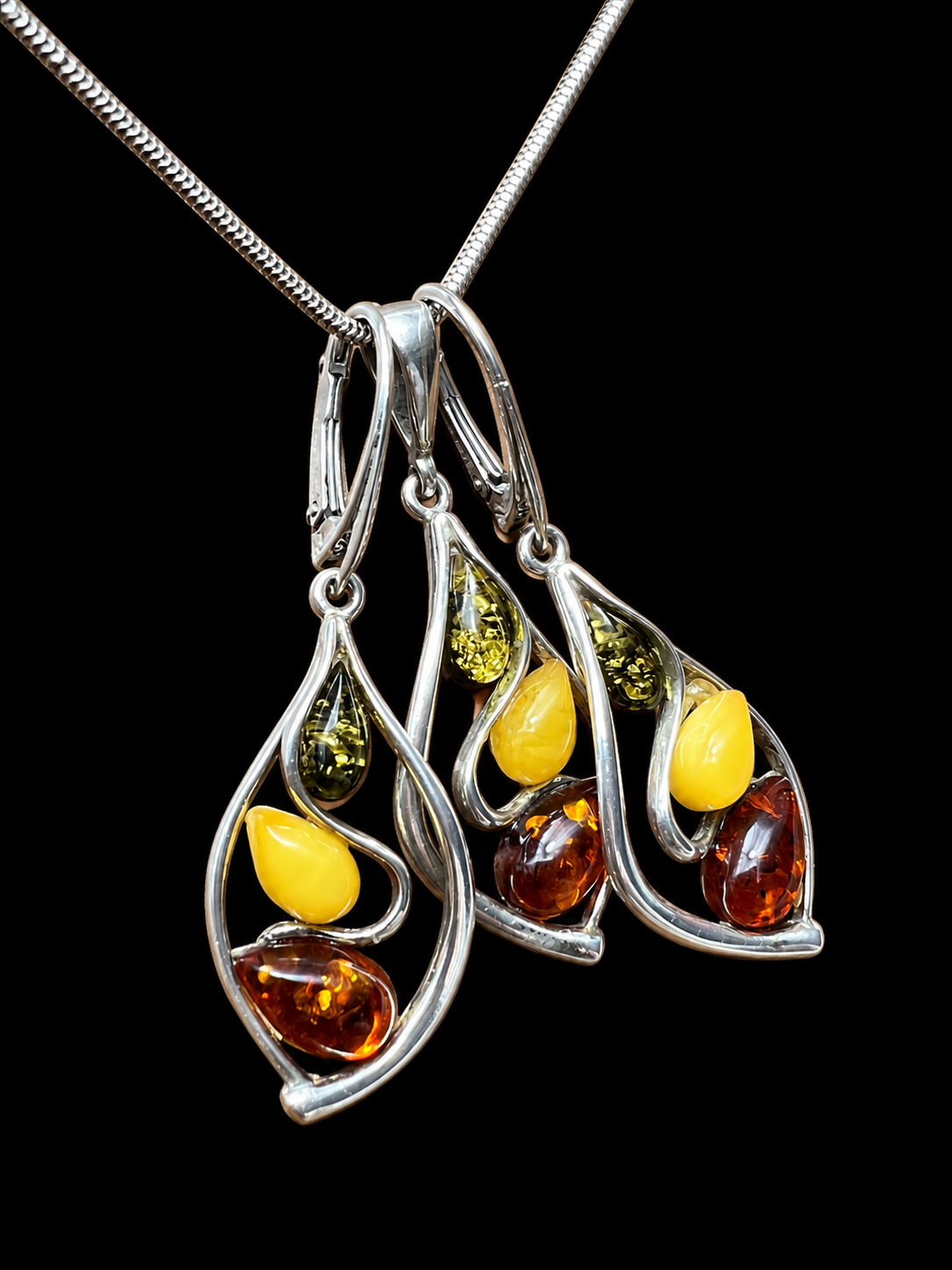 Schmuck-Set "Amber Power" · 925 Sterling Silber · 3Color · Unikat