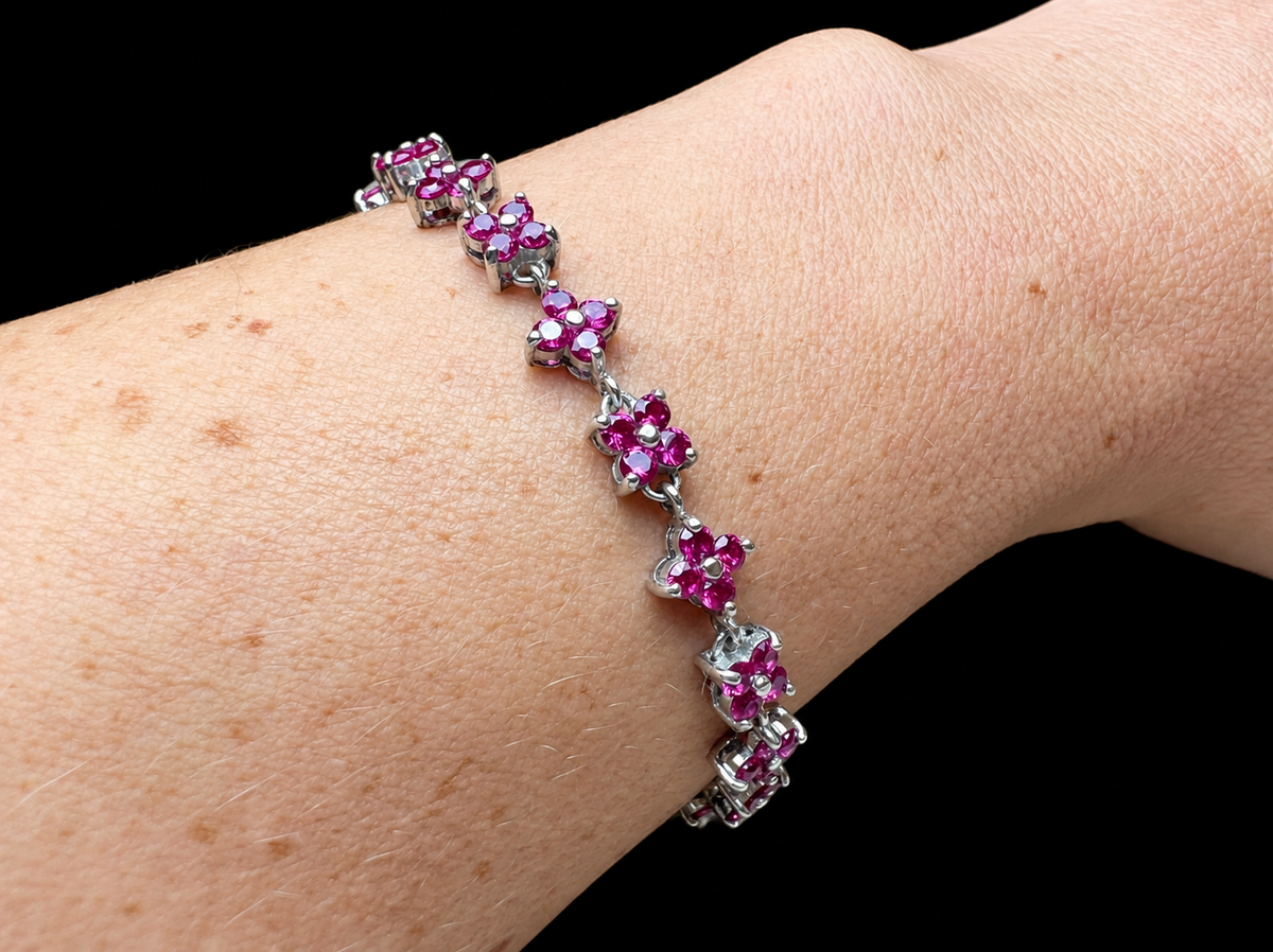 "Flower-Power" Collier oder Armband - 925 Sterling Silber - magenta Zirkonia