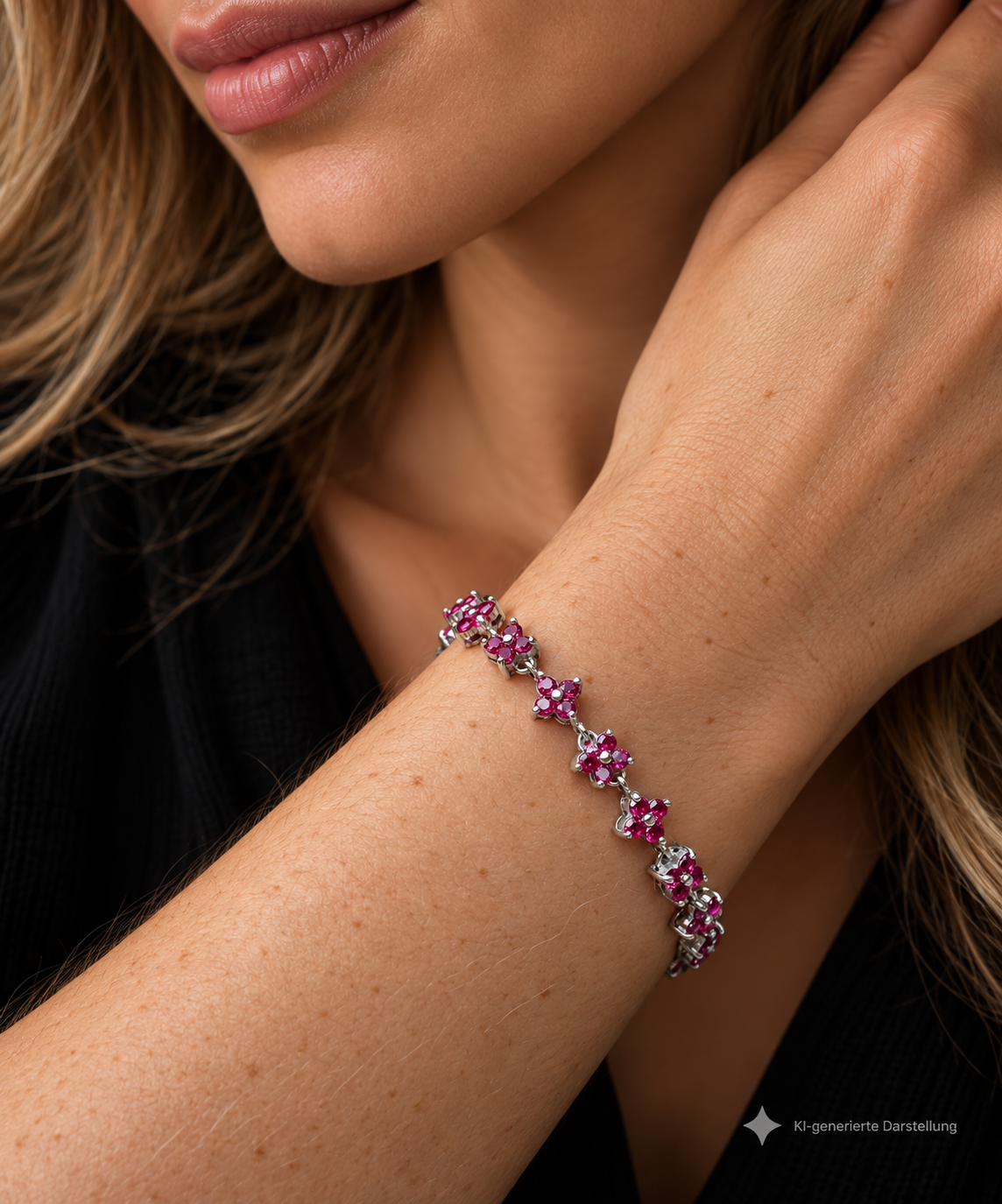 "Flower-Power" Collier oder Armband - 925 Sterling Silber - magenta Zirkonia