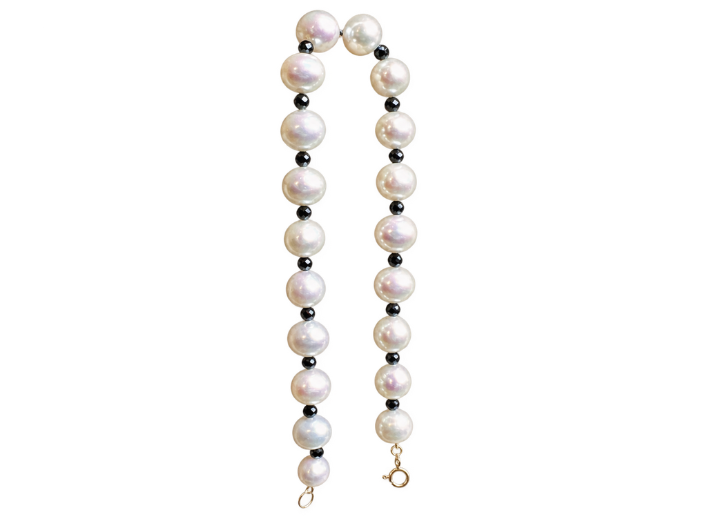 585er Gold-Armband Süßwasser Zuchtperlen & Spinell - 21 cm - UNIKAT - unisex