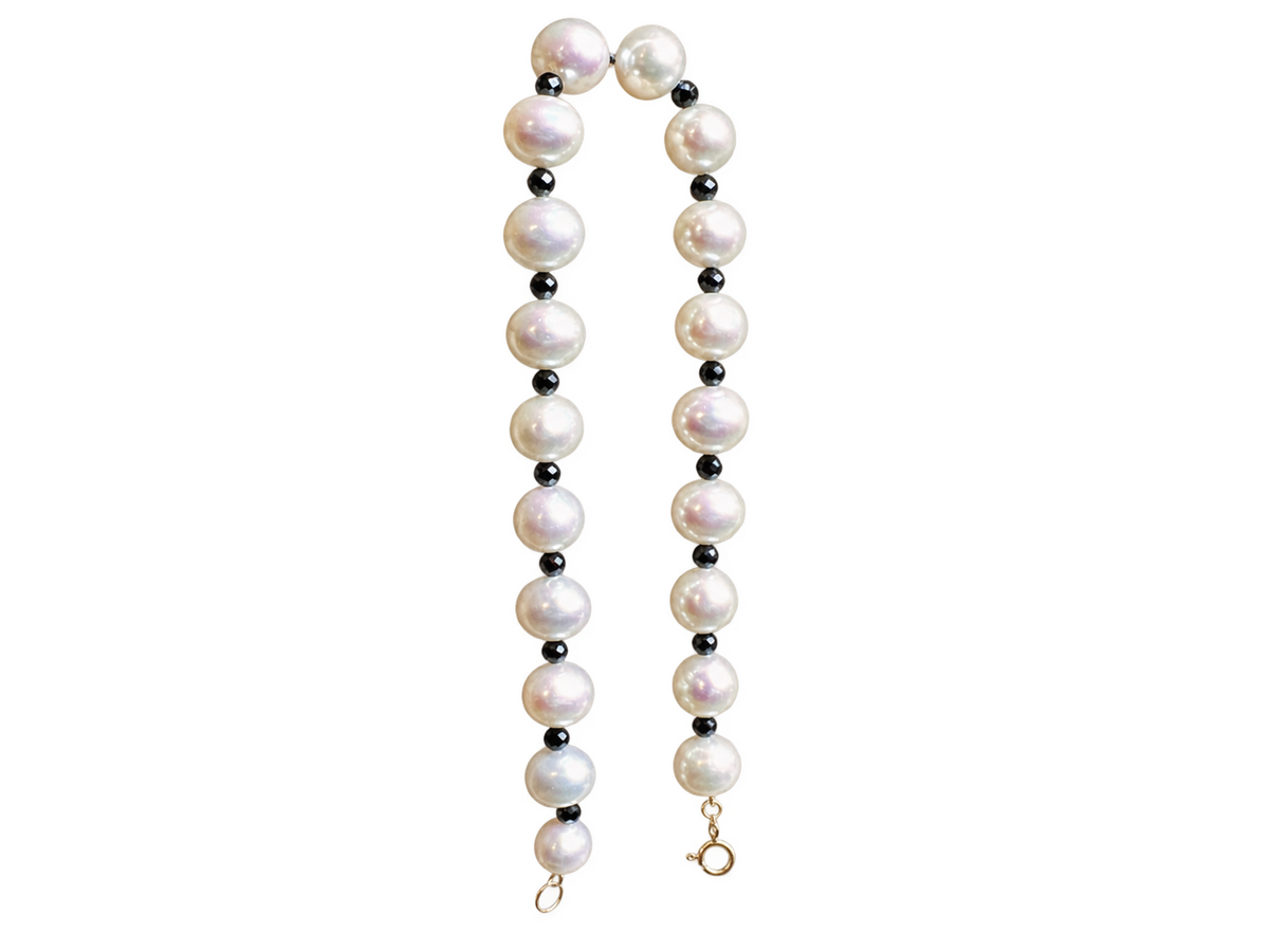 585er Gold-Armband Süßwasser Zuchtperlen & Spinell - 21 cm - UNIKAT - unisex