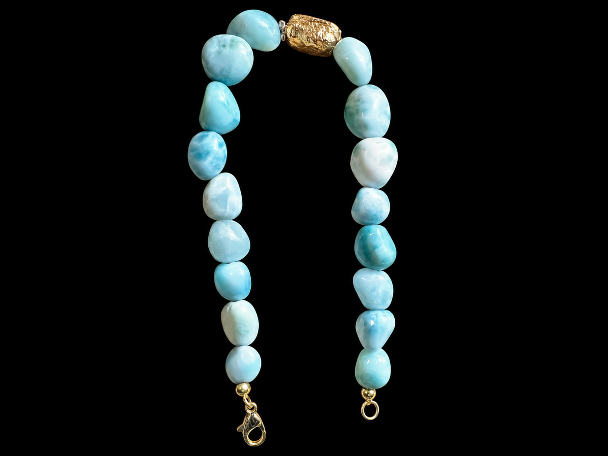 Einzigartiges 585er Gold-Armband mit Larimar - Länge: 20,5 cm - UNIKAT - unisex