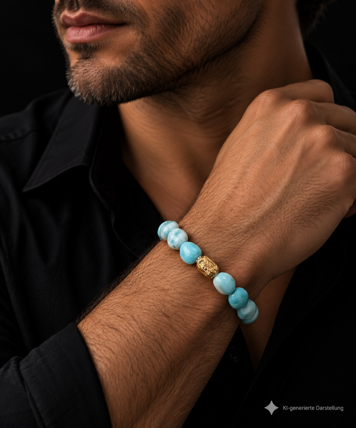 Einzigartiges 585er Gold-Armband mit Larimar - Länge: 20,5 cm - UNIKAT - unisex