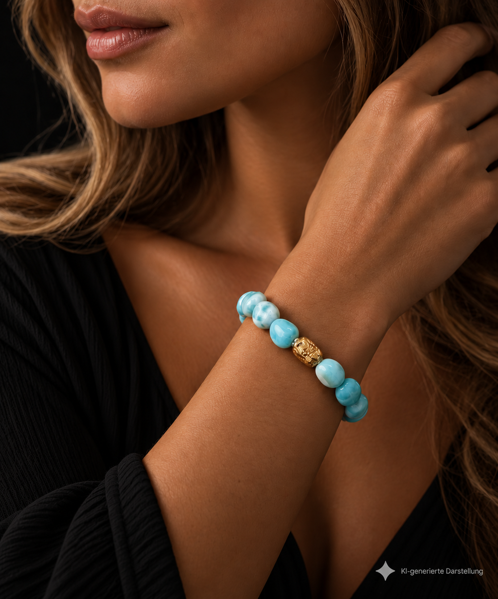 Einzigartiges 585er Gold-Armband mit Larimar - Länge: 20,5 cm - UNIKAT - unisex
