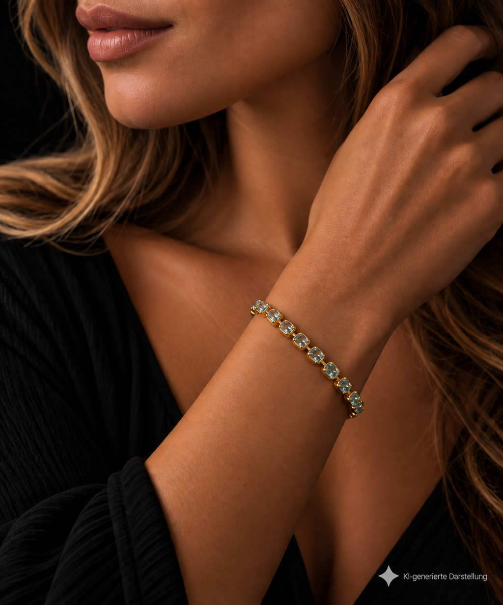 Edeltopas-Armband 333er Gold – Hellblau - Länge 19,5 cm - unisex