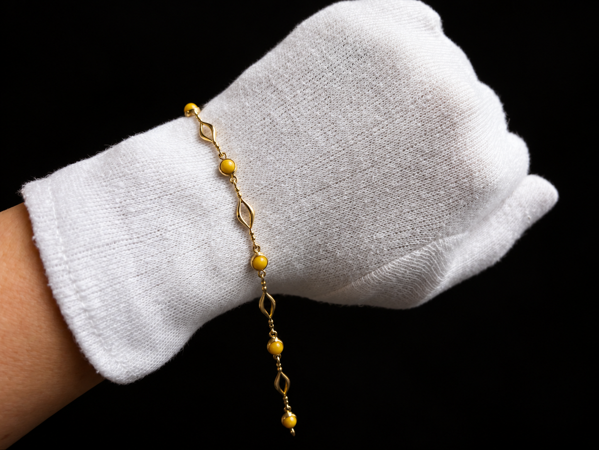 585 Gold Armband Honigglanz - Länge: 18 cm - Honigbernstein - UNIKAT - unisex