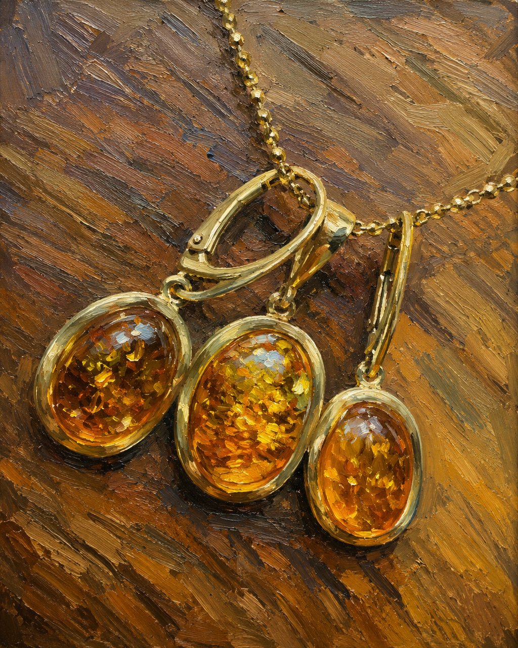 Schmuck-Set "Amber Power" · 925 Sterling Silber · vergoldet · Unikat