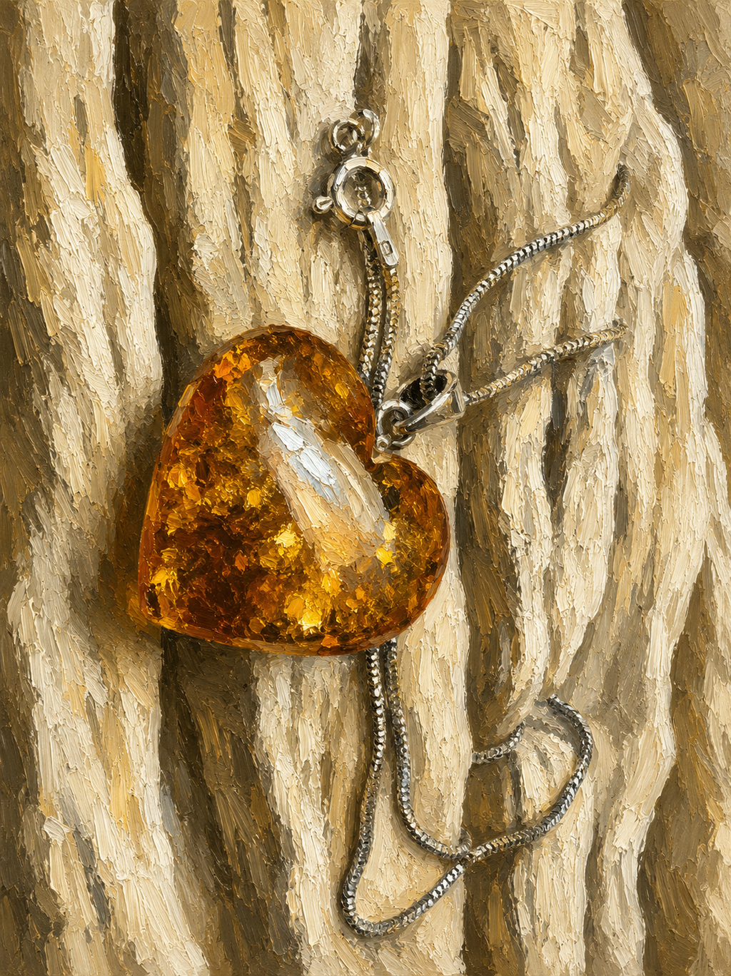 Herz-Kette aus 925 Sterling Silber & Bernstein – 45 cm - Modern - Unikat