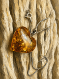 Herz-Kette aus 925 Sterling Silber & Bernstein – 45 cm - Modern - Unikat