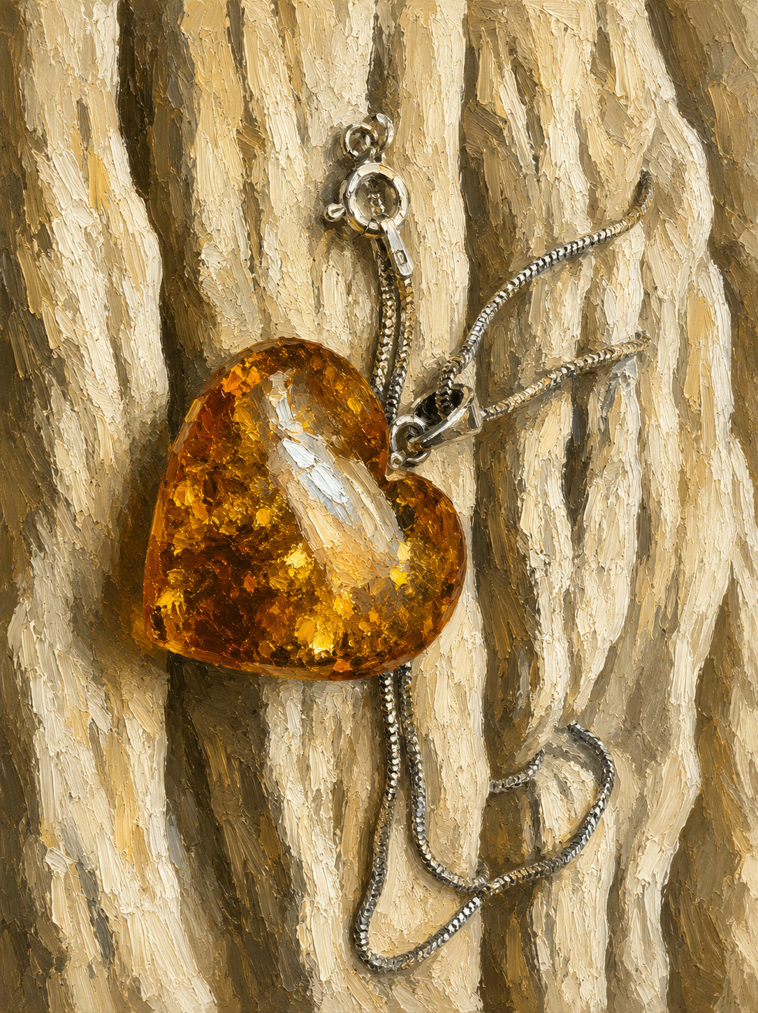 Herz-Kette aus 925 Sterling Silber & Bernstein – 45 cm - Modern - Unikat