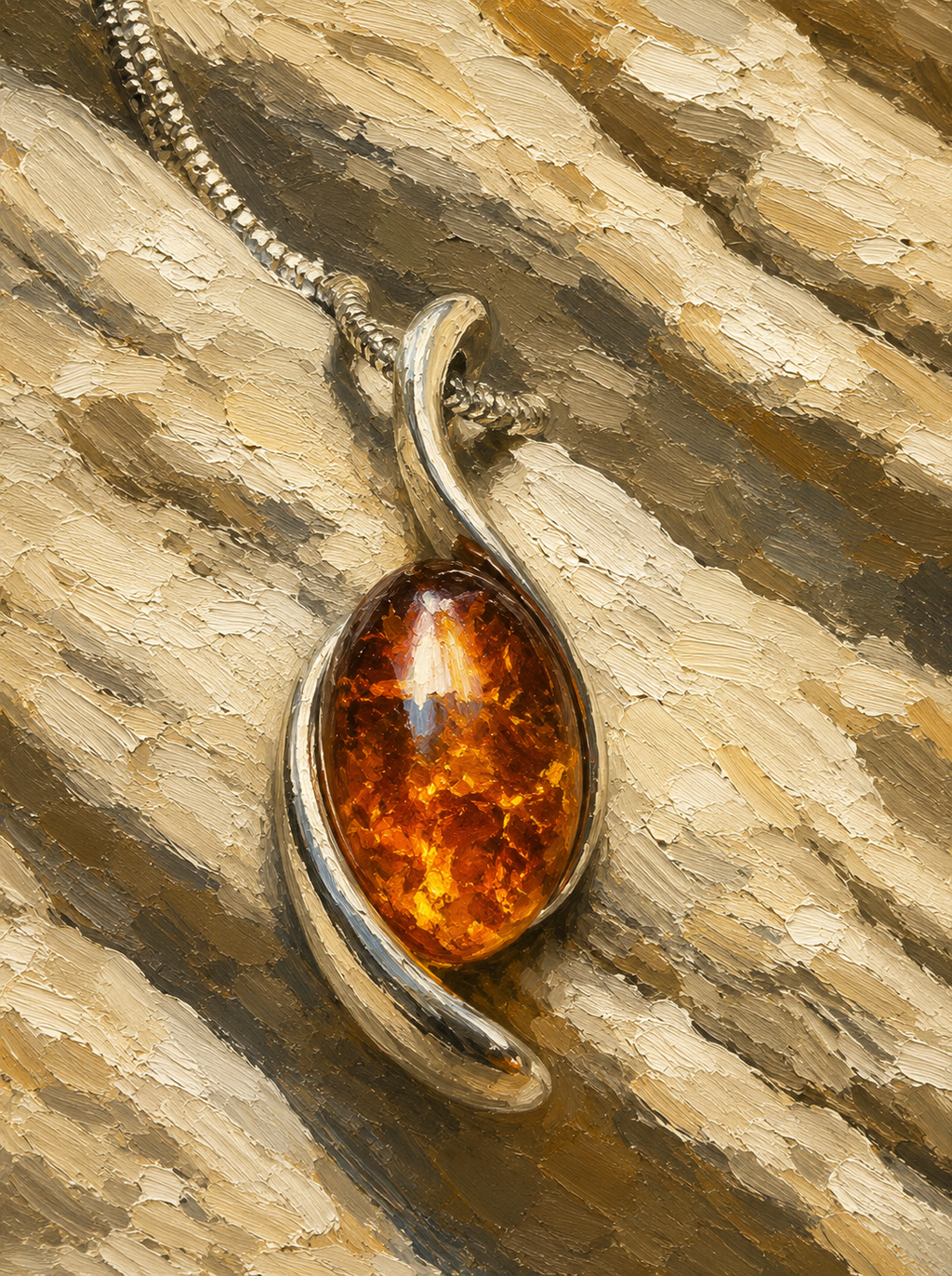 Bernstein-Kette aus 925 Sterling Silber – 45 cm - Modern - Unikat