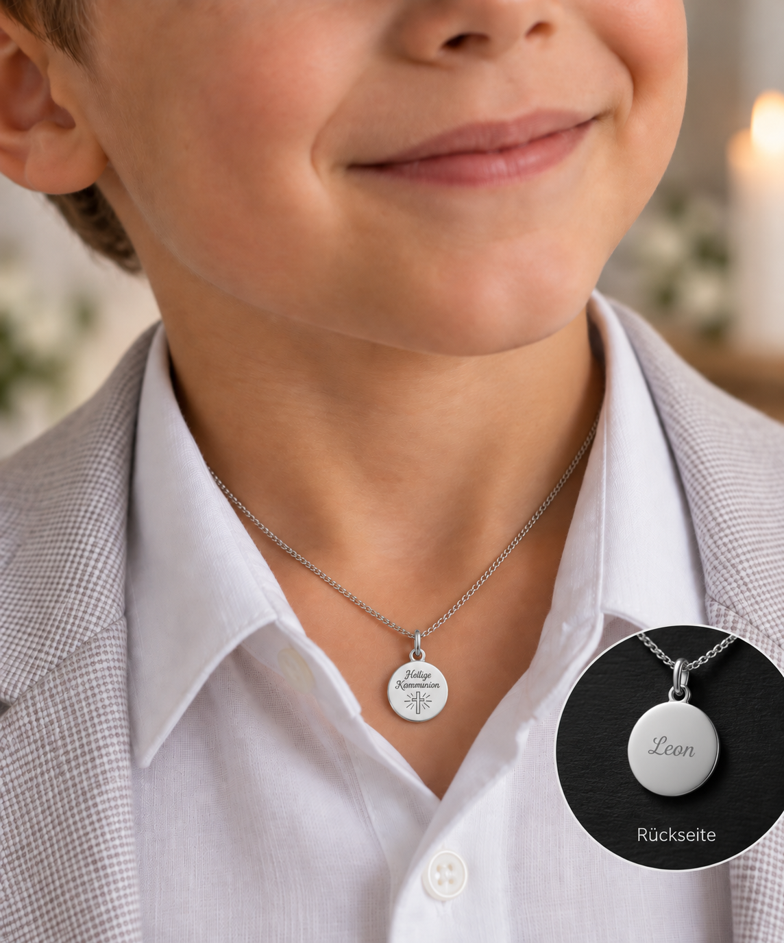 925 Sterling Silber Doppeltanhänger „Kommunionsmoment“ | Gravur | unisex