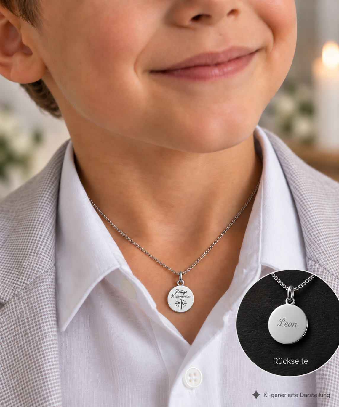 925 Sterling Silber Doppeltanhänger Kommunionsmoment | Gravur | unisex