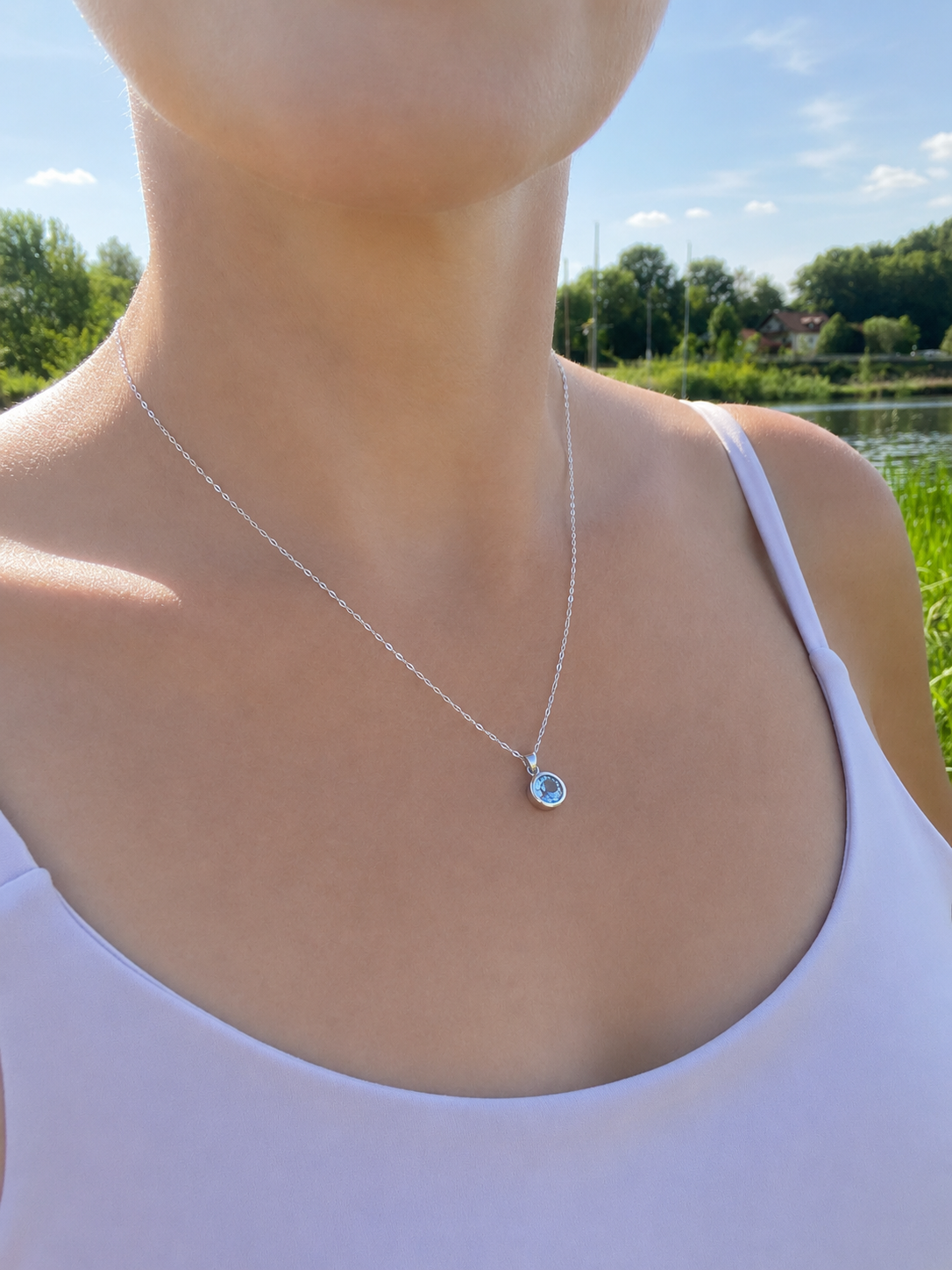Halskette "Ruhe, Klarheit, Frische" - 925 Sterling Silber - 45 cm - Amethyst, Edeltopas weiß oder blau