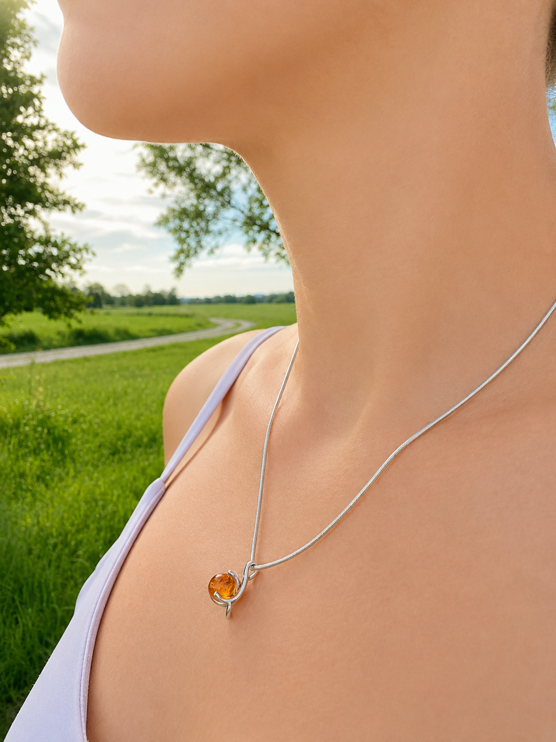 Bernstein-Kette aus 925 Sterling Silber – 45 cm