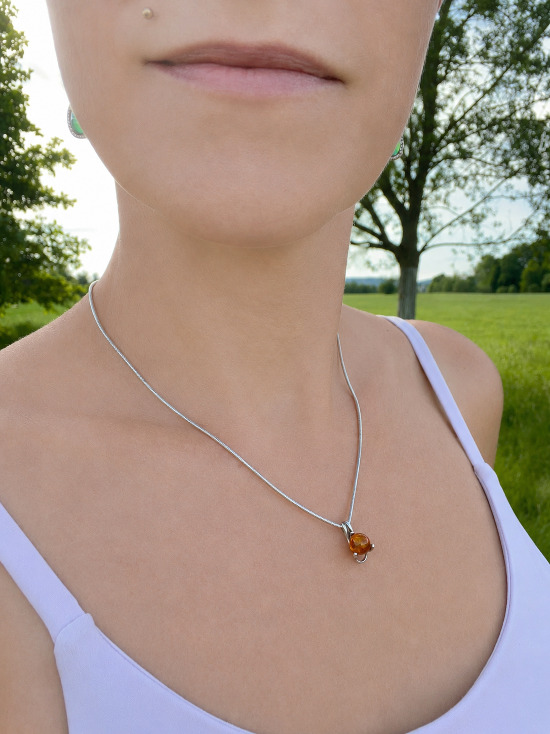 Bernstein-Kette aus 925 Sterling Silber – 45 cm