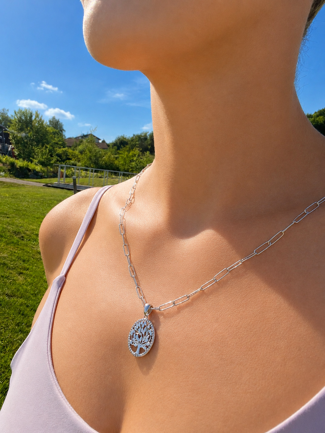 Paperclip-Kette "Lebensbaum" 925 Sterling Silber · bis 60 cm