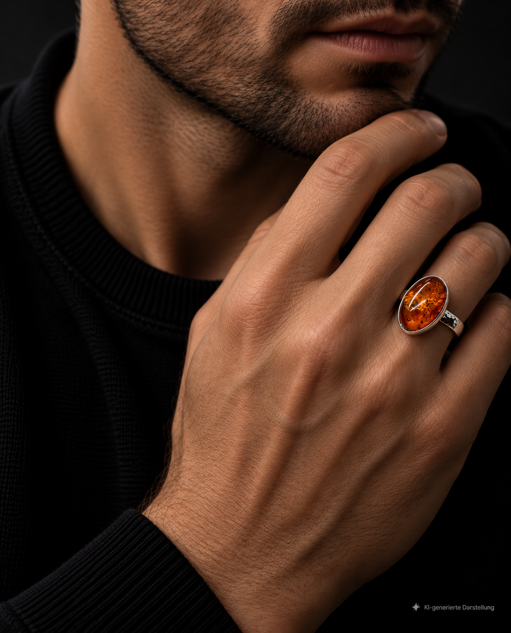 Luxus-Unikat Ring "Bernsteinzauber" 925 Sterling Silber • Naturbernstein • Unikat • Größe 58