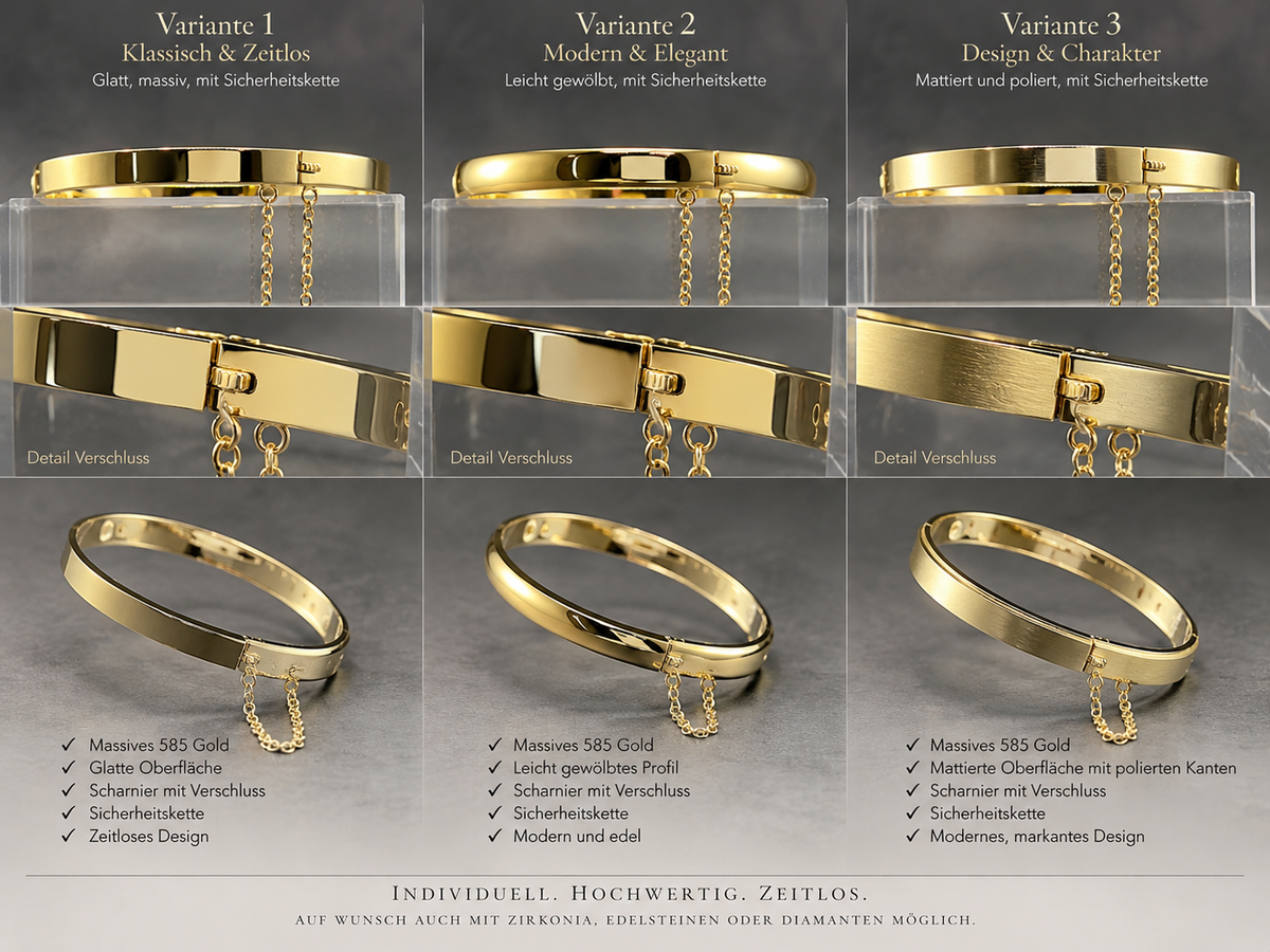 Goldene Eleganz · 585 Gold Armreif / Armspange · massiv · Gelbgold · 14 Karat