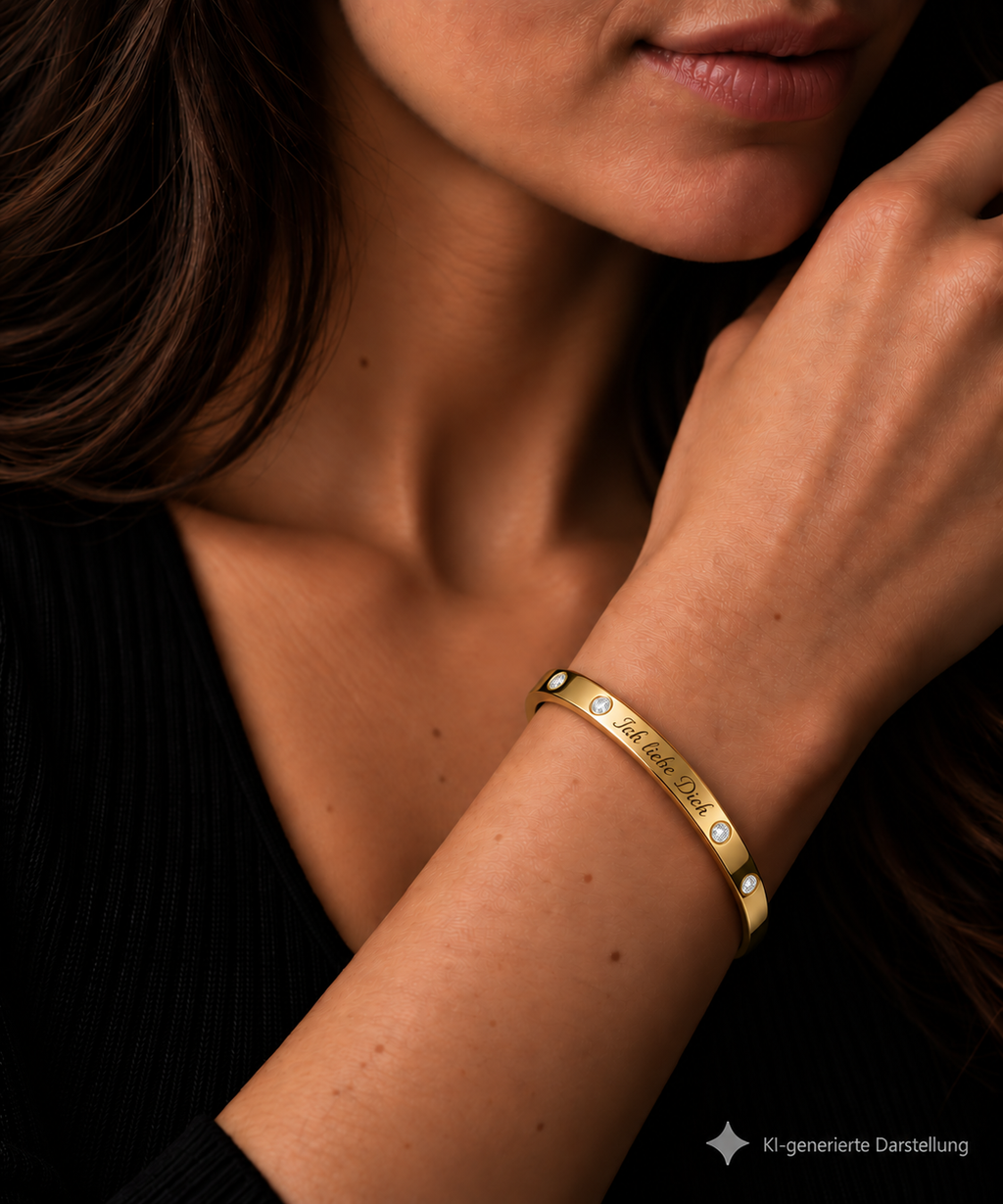Goldene Eleganz · 585 Gold Armreif / Armspange · massiv · Gelbgold · 14 Karat