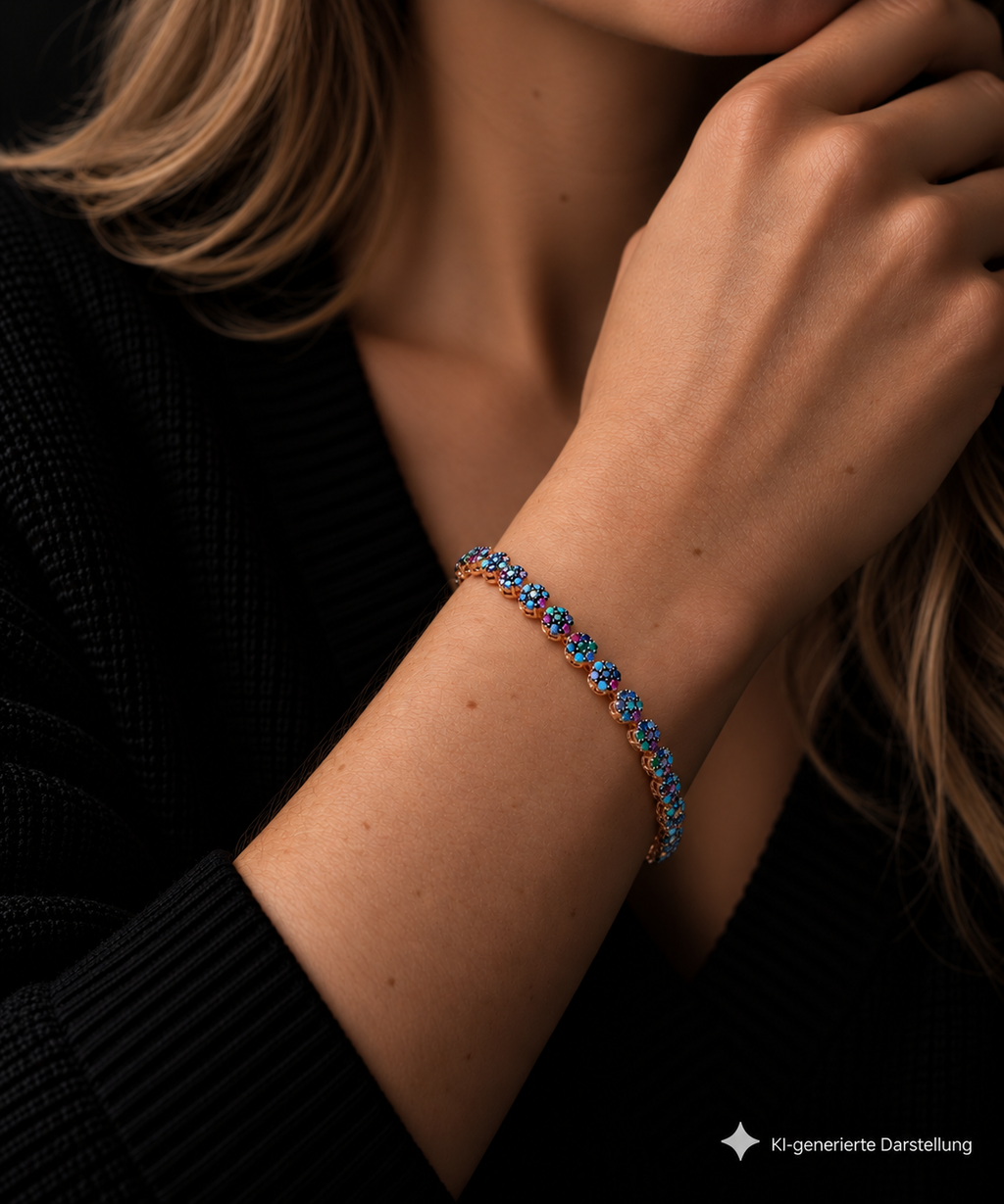 "Flower-Power" Armband - 925 Sterling Silber - bunte Zirkonia - UNIKAT