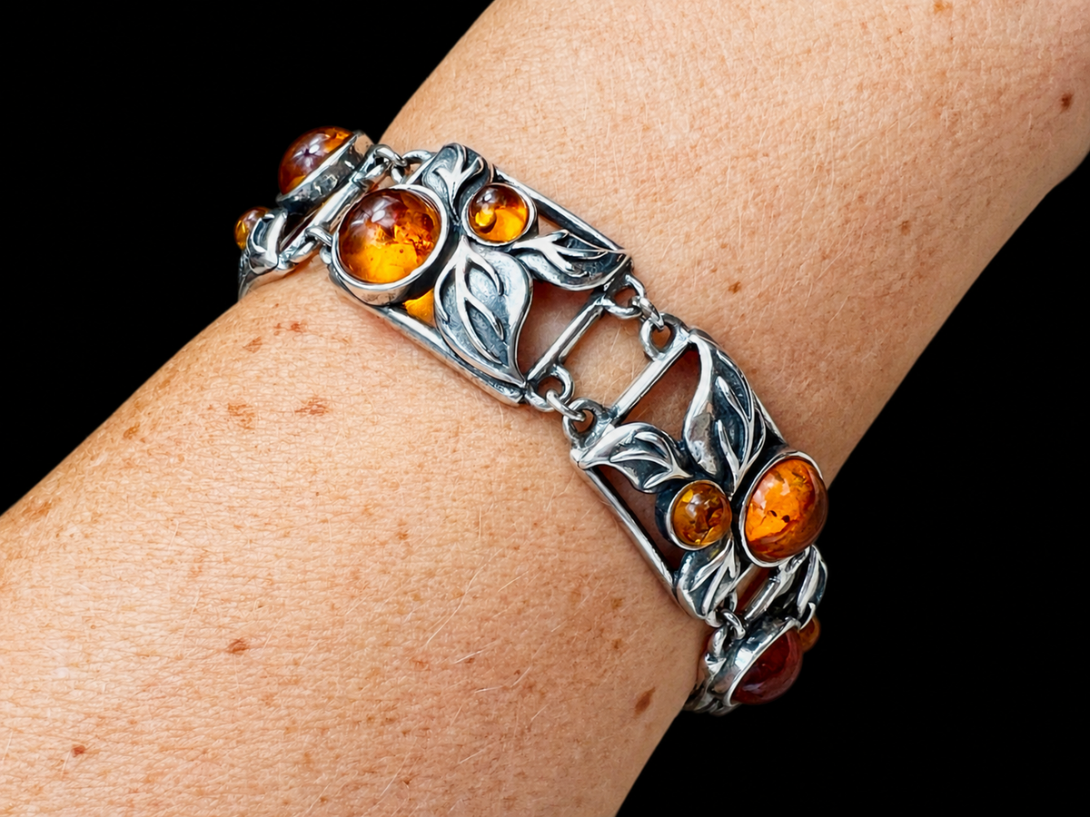 Vintage Bernstein-Armband - 925 Sterling Silber - 19,5 cm - UNIKAT