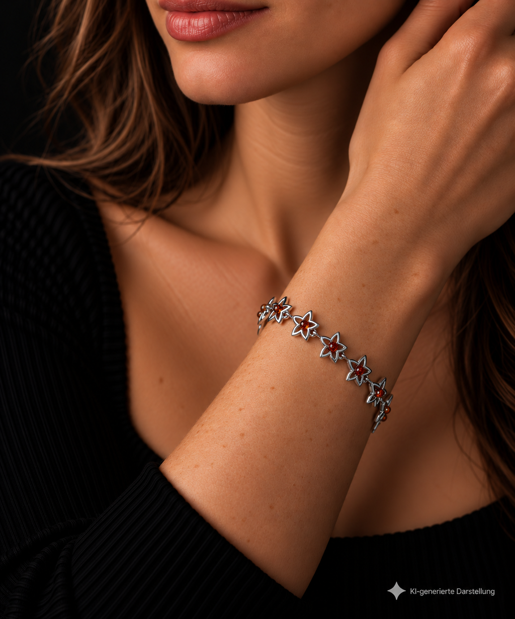 Blumen Bernstein-Armband - 925 Sterling Silber - 19,5 cm - UNIKAT