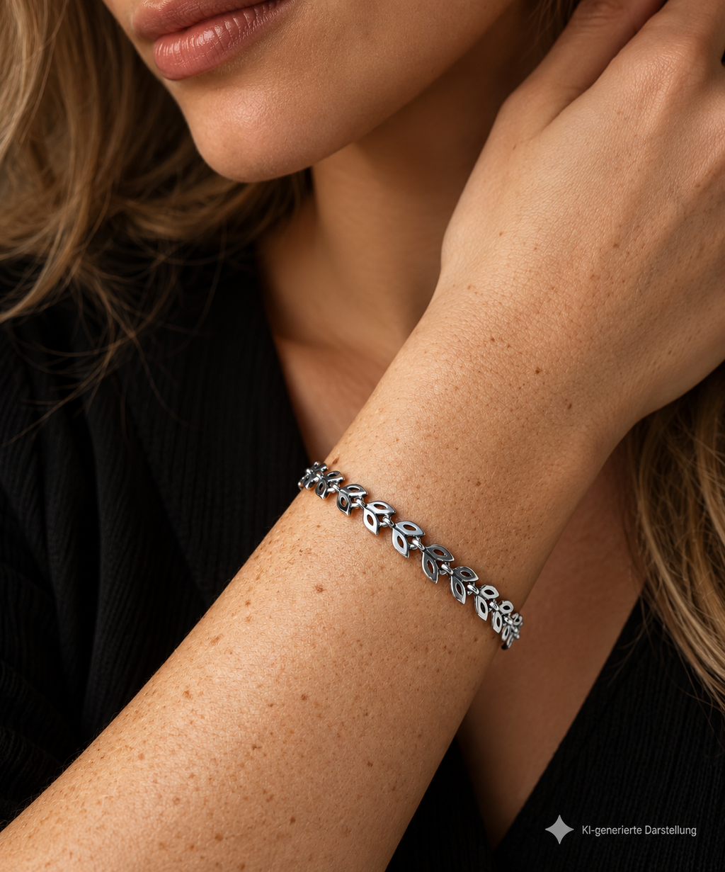 "Blatt" Armband / Armkette 925er Sterling Silber - geschwärzt - Länge: 18,5 cm