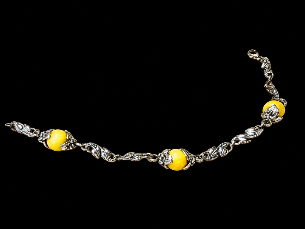 585er Gold Armband "Vintage" - Länge: 18 cm - Honigbernstein - UNIKAT