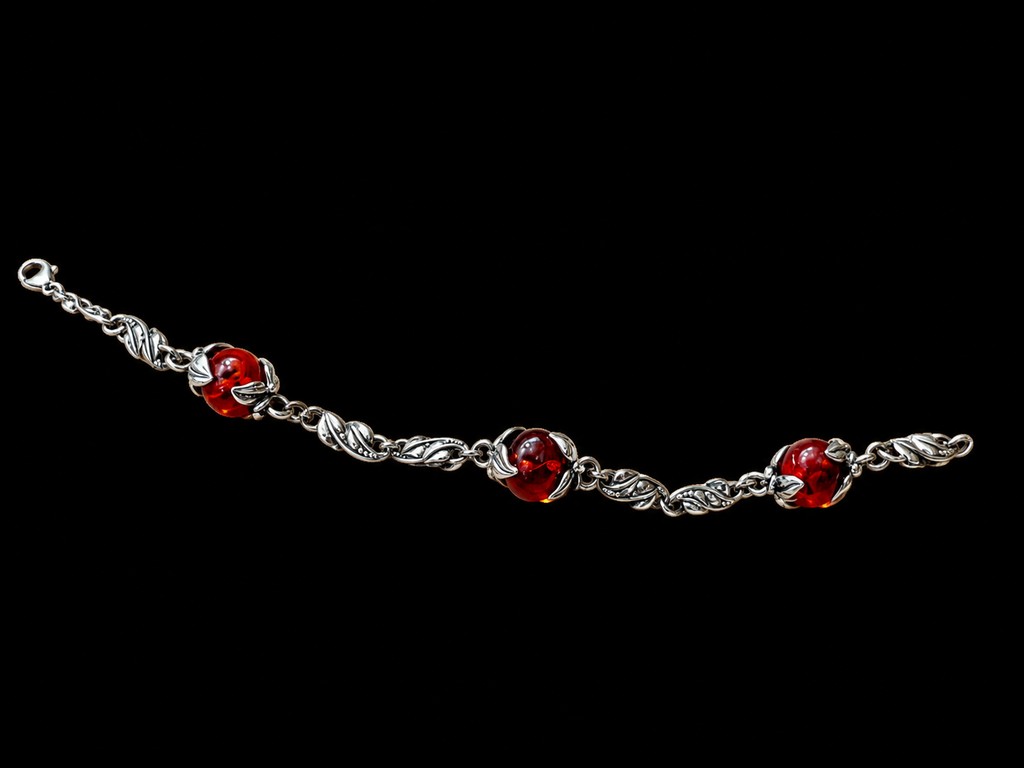 925er Sterling Silber Armband "Vintage" - 21 cm - Bernstein - UNIKAT