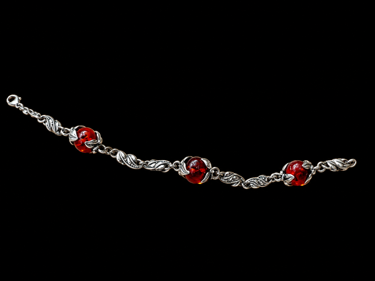 925er Sterling Silber Armband "Vintage" - 21 cm - Bernstein - UNIKAT