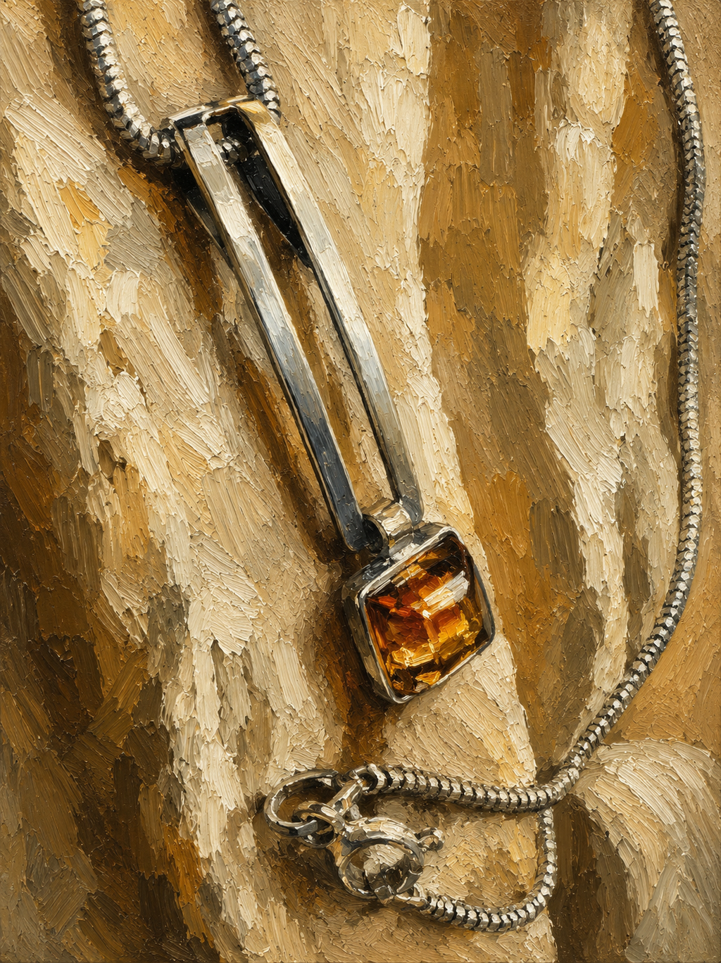 Bernstein-Kette aus 925 Sterling Silber – 45 cm - Modern - Unikat