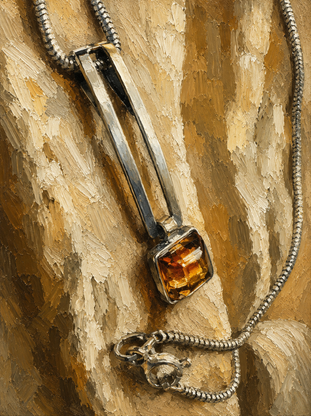 Bernstein-Kette aus 925 Sterling Silber – 45 cm - Modern - Unikat