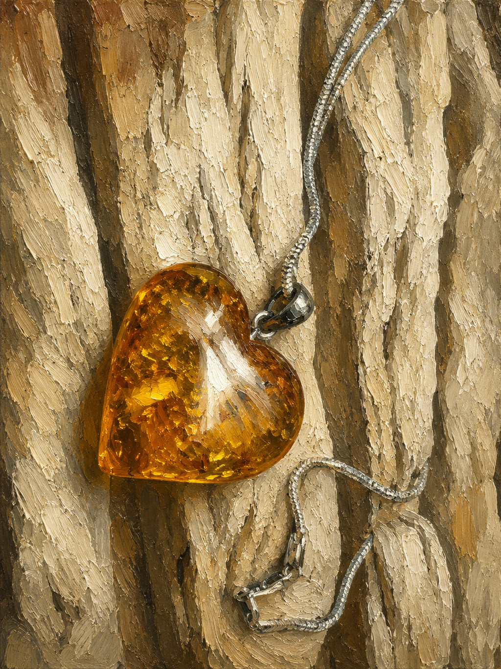 Herz-Kette aus 925 Sterling Silber & Bernstein – 45 cm - Modern - Unikat