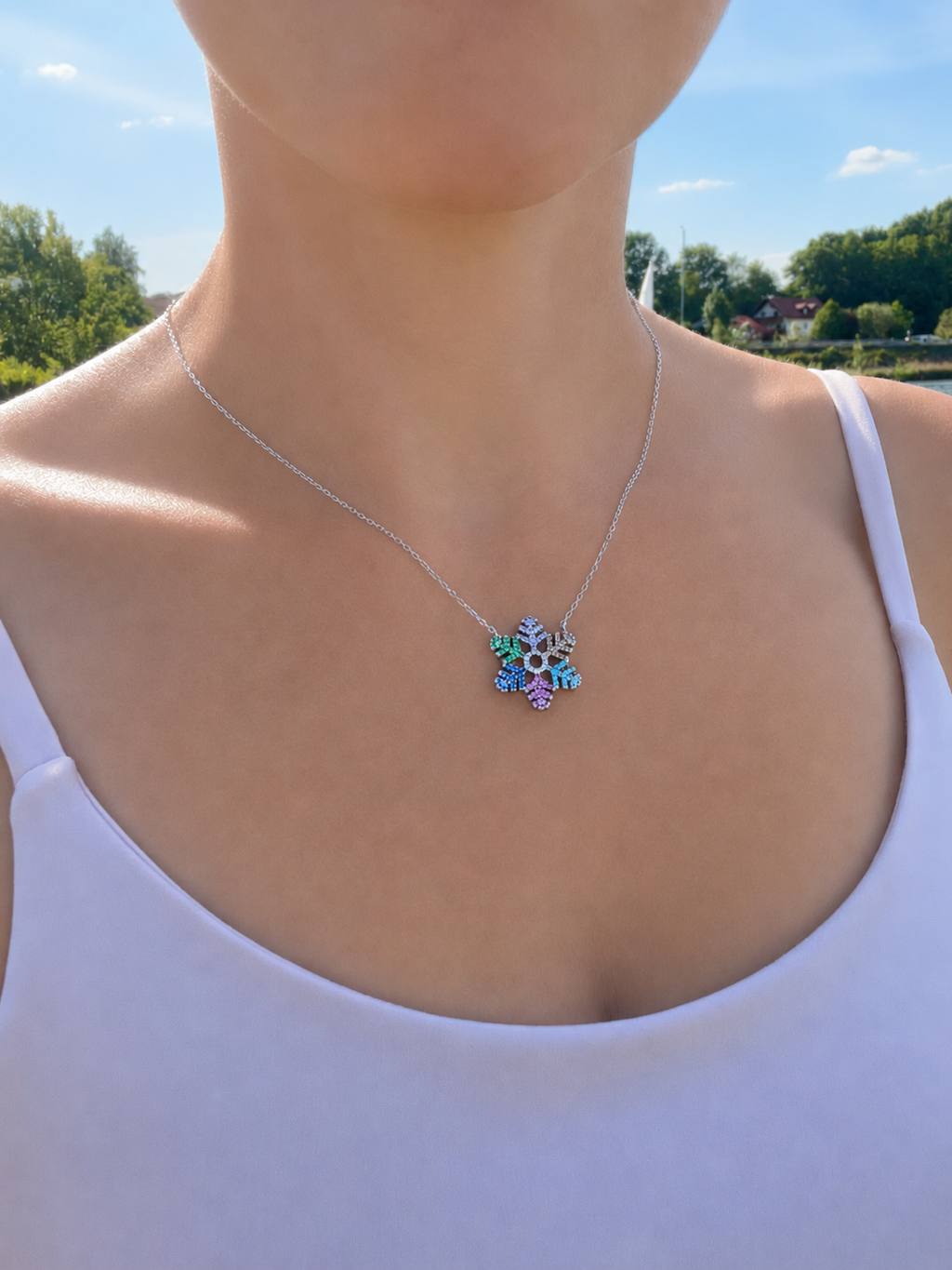 Collier "Nichts geschieht ohne Grund" - 925 Sterling Silber - 40 bis 43 cm - bunte Zirkonia